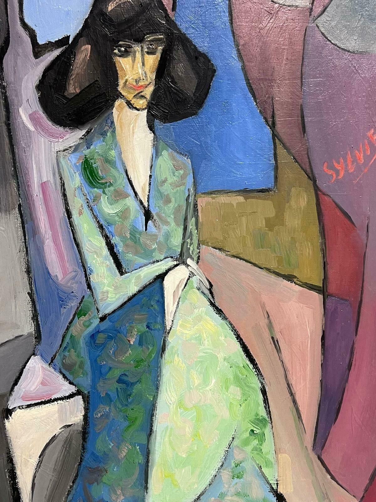 Paul Louis Bolot (French 1918 2003)1980's French Cubist Modernist Signed Oil Painting Fashionable Lady In Interior20th Century photo for sale