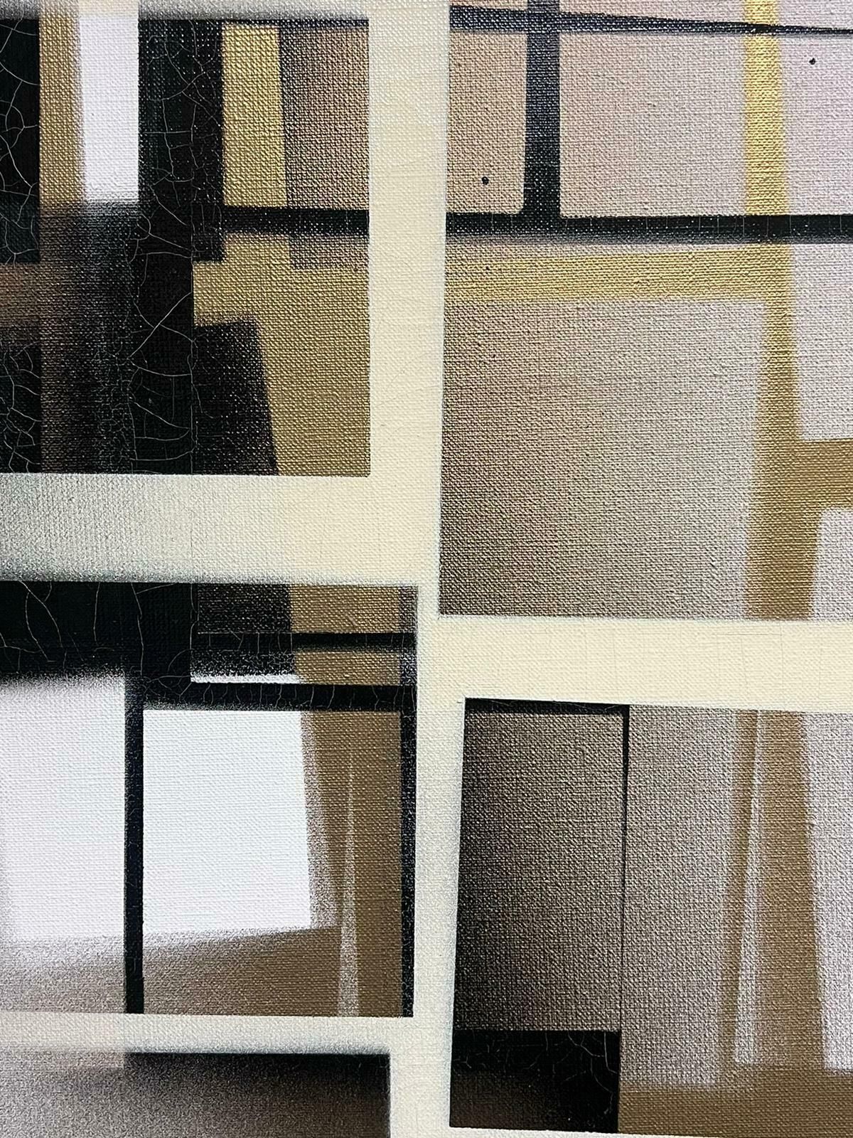 Michel Seguinlarge French Abstract Expressionist Painting Contemporary Gold & Cream And Black photo Art