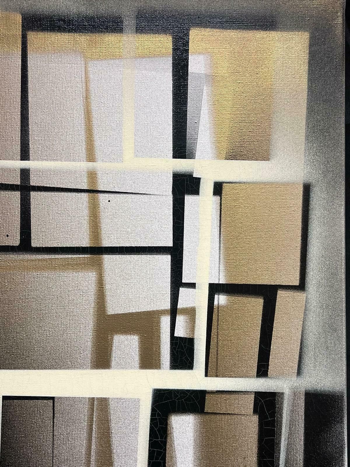 Michel Seguinlarge French Abstract Expressionist Painting Contemporary Gold & Cream And Black photo vinterior