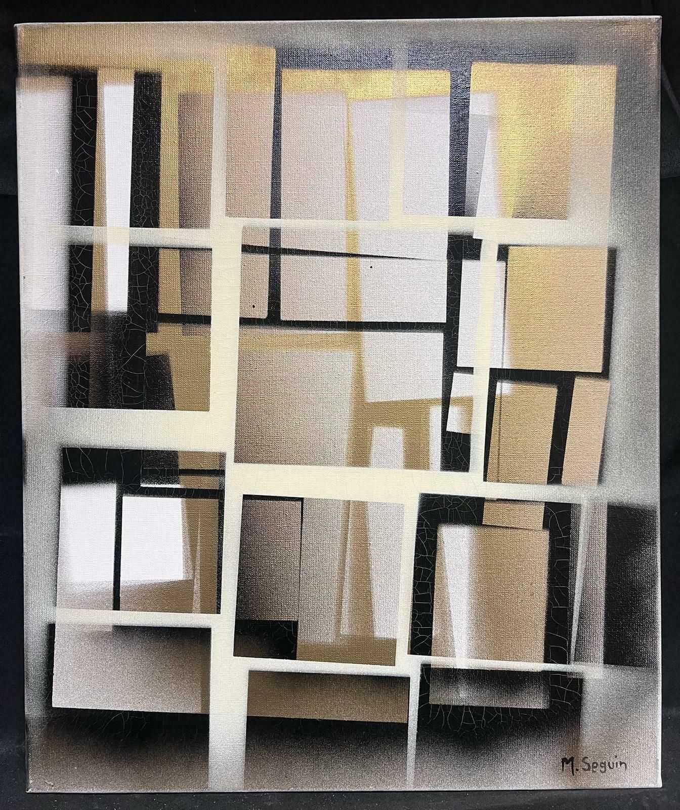 Michel Seguinlarge French Abstract Expressionist Painting Contemporary Gold & Cream And Black photo buy