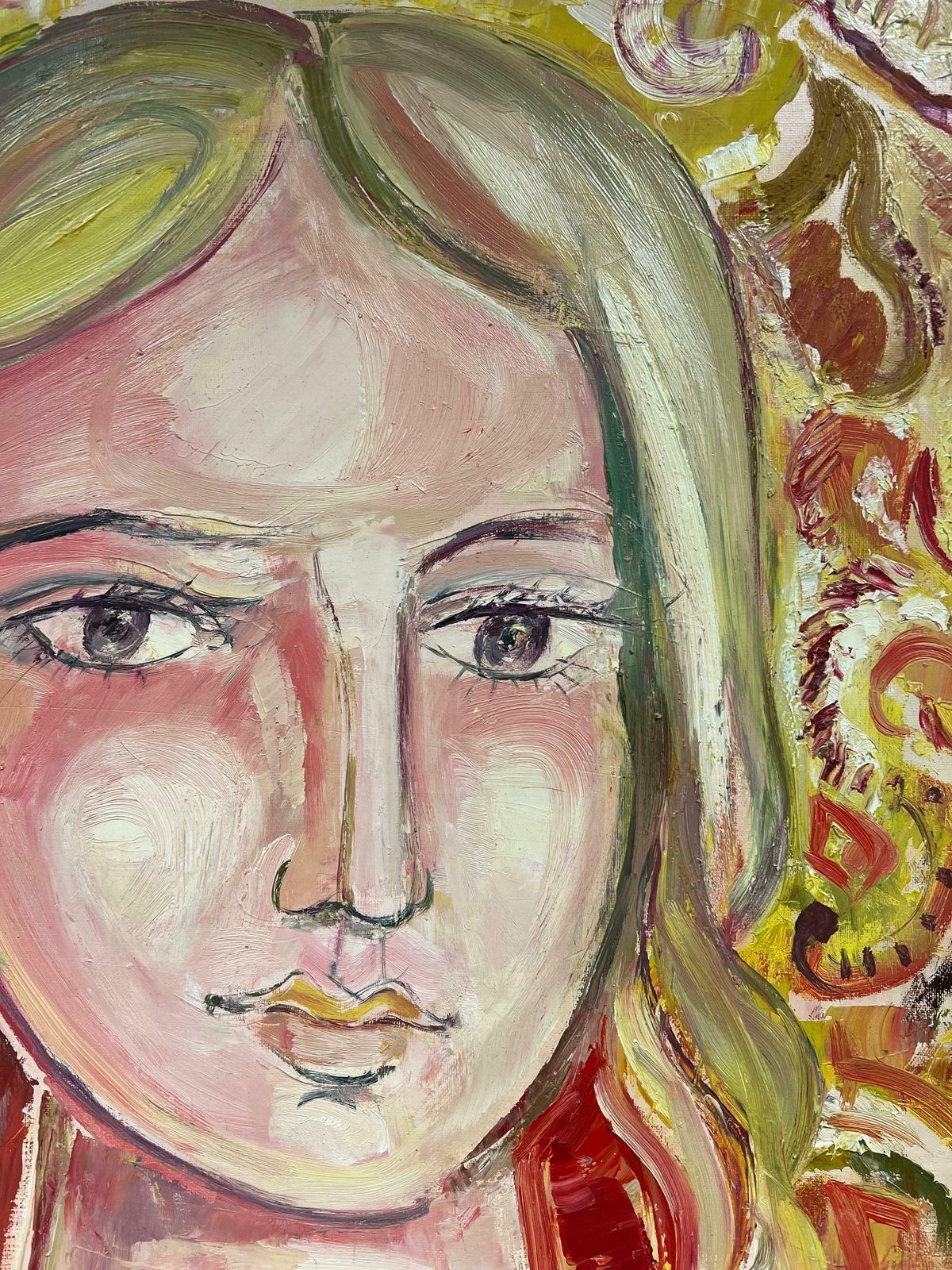 édouard Righetti (1924 2001)huge French 20thc Modernist Oil Painting   Portrait Of Blonde Lady Pink Swirls photo Art