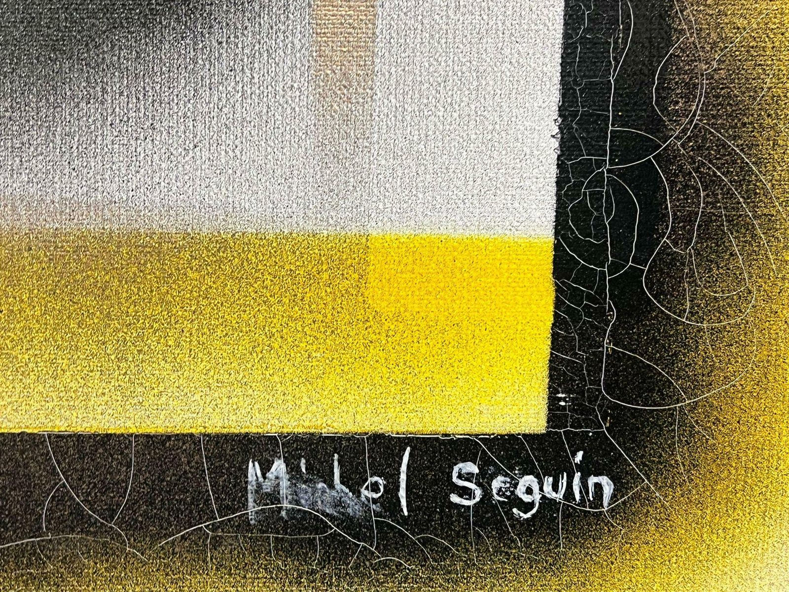 Michel Seguinlarge French Abstract Contemporary Painting Black And Yellow Squares photo furniture