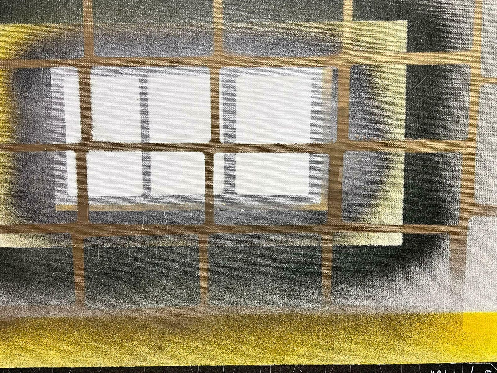 Michel Seguinlarge French Abstract Contemporary Painting Black And Yellow Squares photo for sale