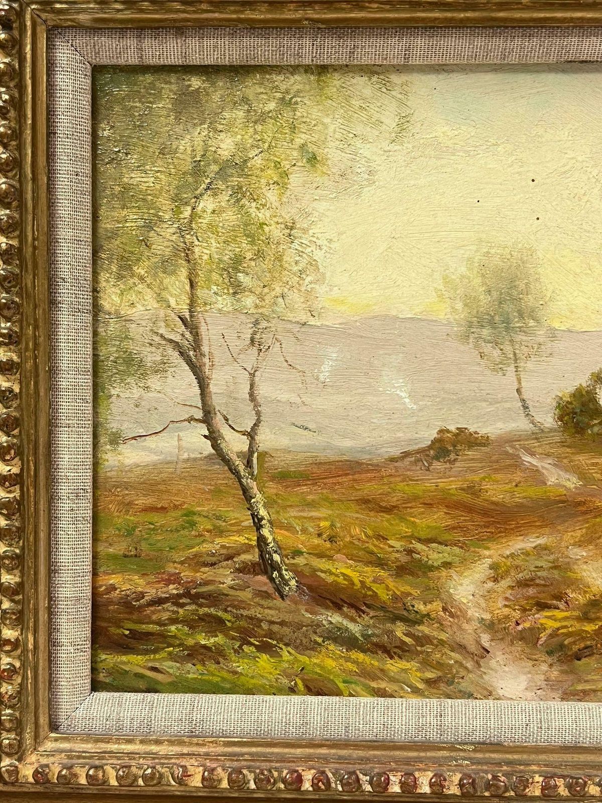 English Antique Oil Golden English Landscape Signed Oil Painting Antique Original In Gilt Frame photo Art