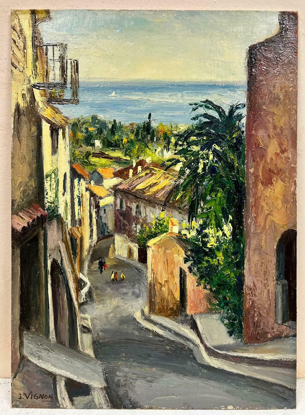Josine Vignoncagnes Sur Mer French Exotic Town Post Impressionist Signed Thick Oil Impasto1960's photo furniture