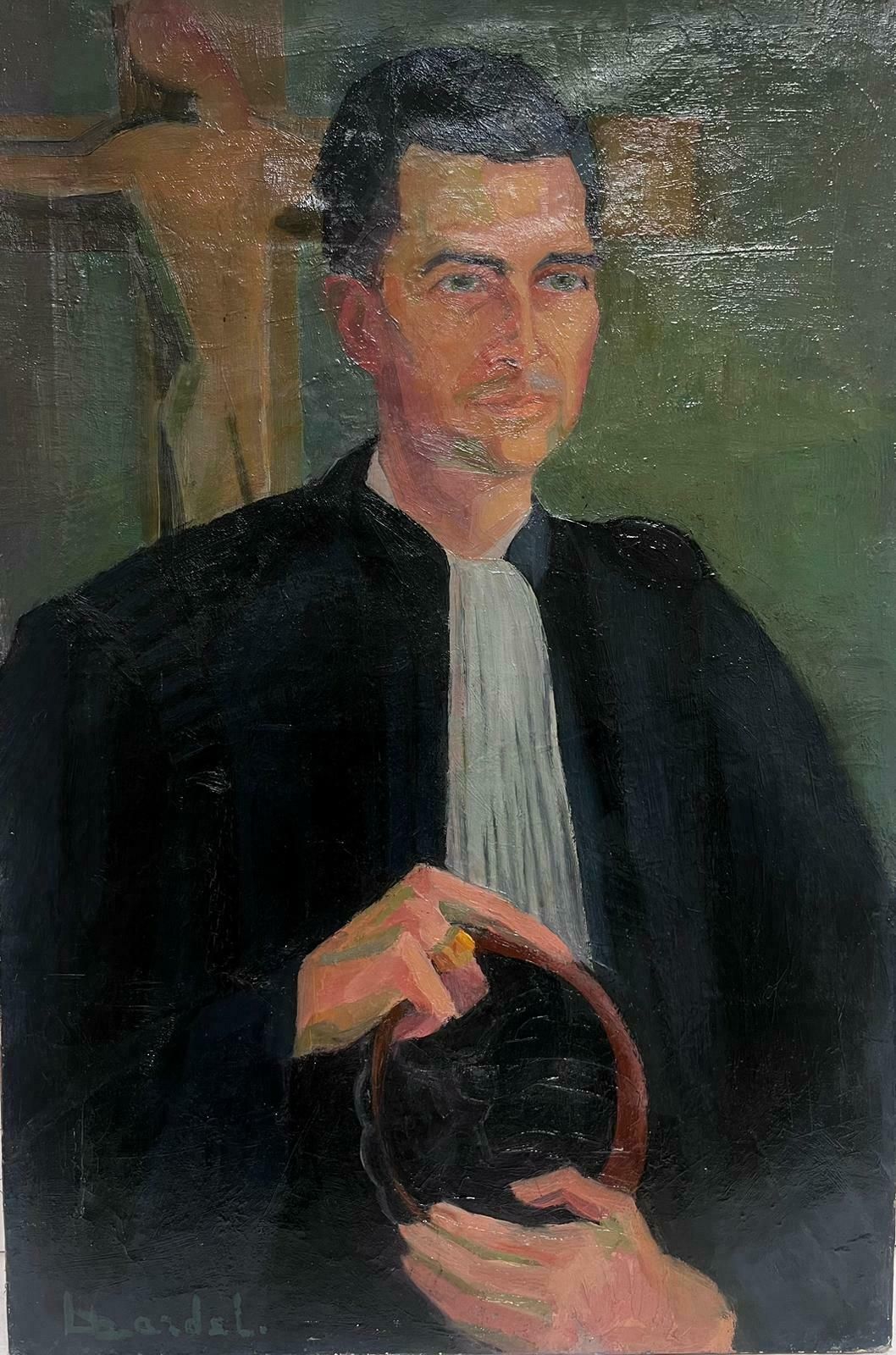 Denise Dardel190's French Post Impressionist Signed Oil Portrait Of Male French Priest1950