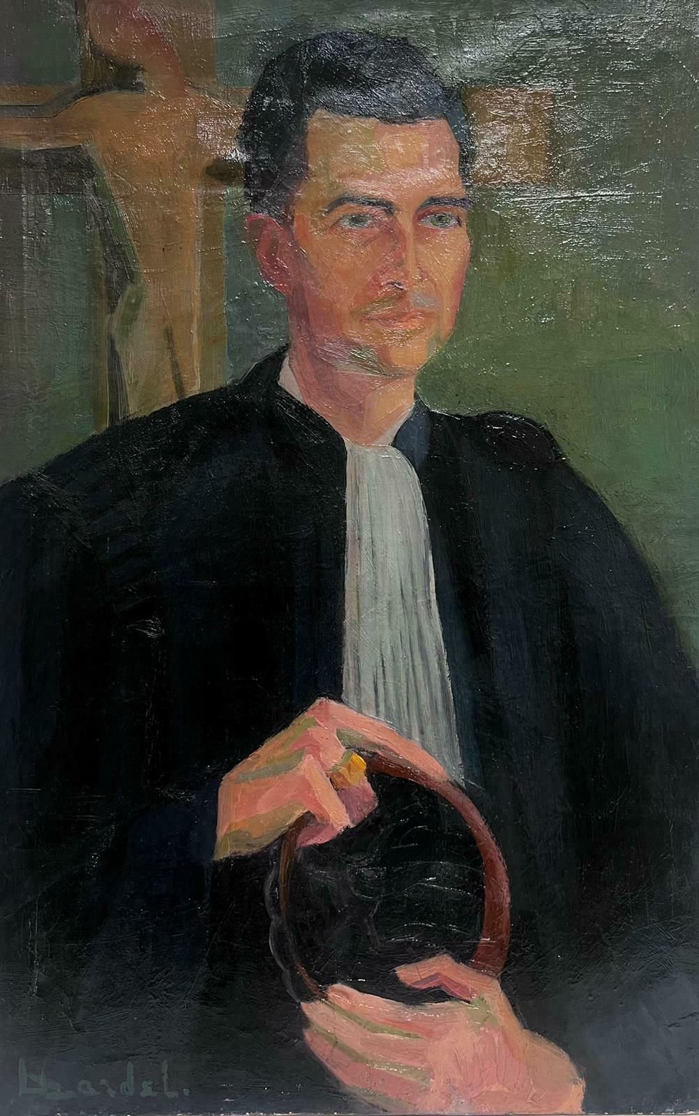 Denise Dardel190's French Post Impressionist Signed Oil Portrait Of Male French Priest1950 photo furniture