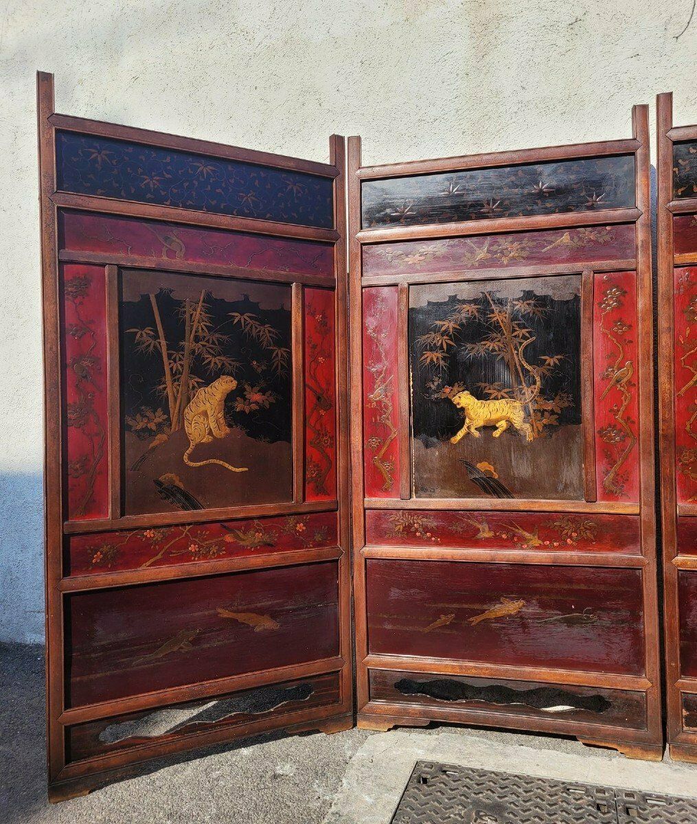 Screen With Lacquer Panels, Meiji Japan, Late 19th Century photo for sale