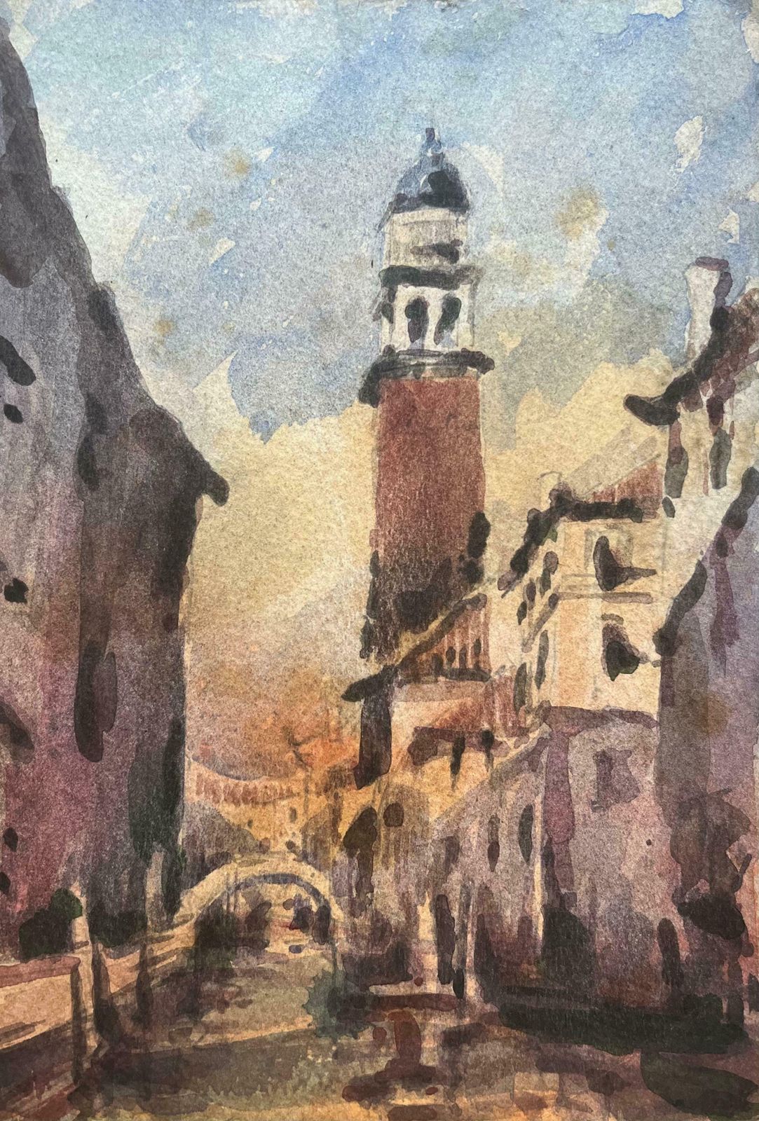 Maurice Mazeiliefrench Impressionist Watercolor Of Venetian Cityscape With Tower And Canal2013