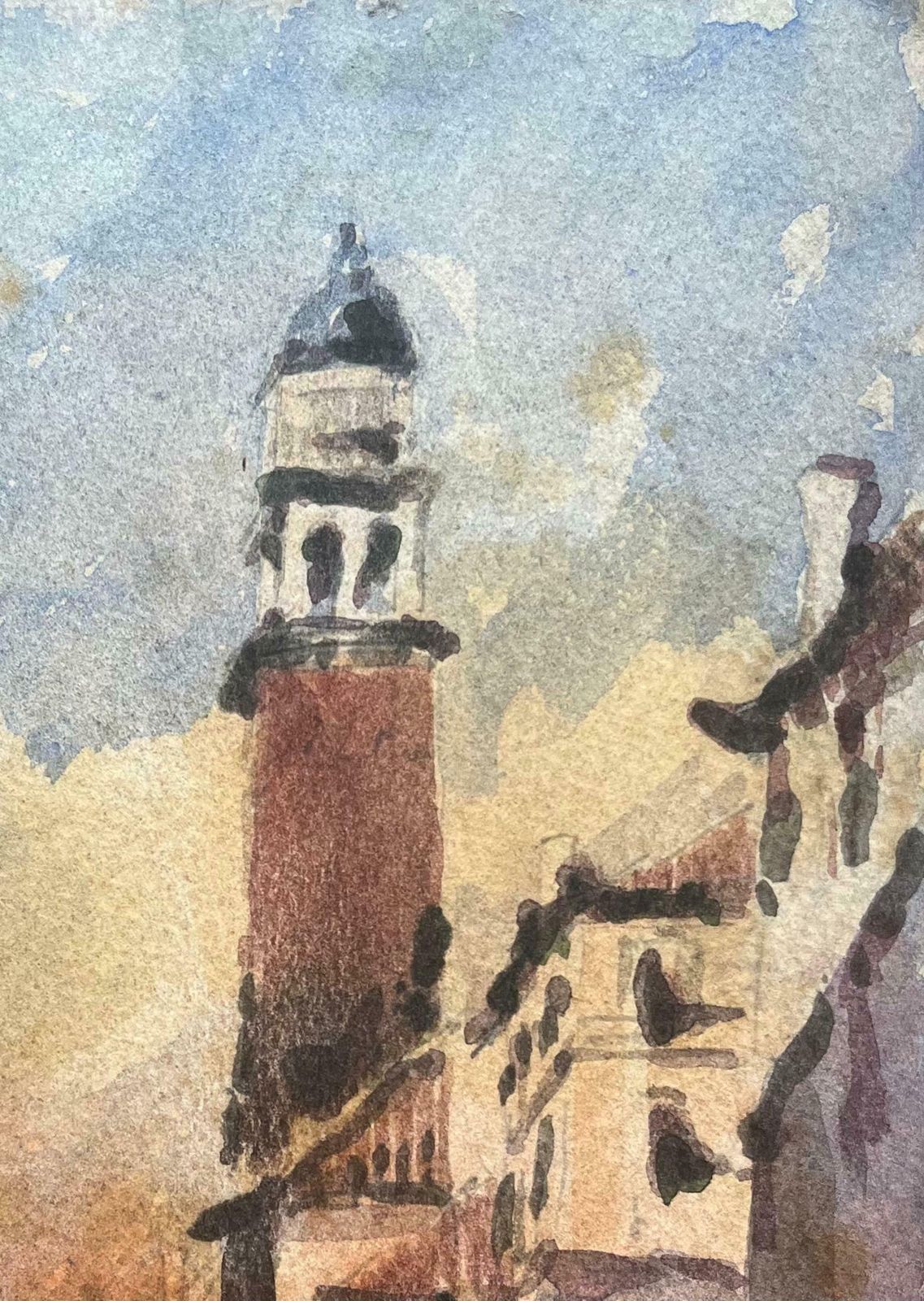 Maurice Mazeiliefrench Impressionist Watercolor Of Venetian Cityscape With Tower And Canal2013 photo for sale