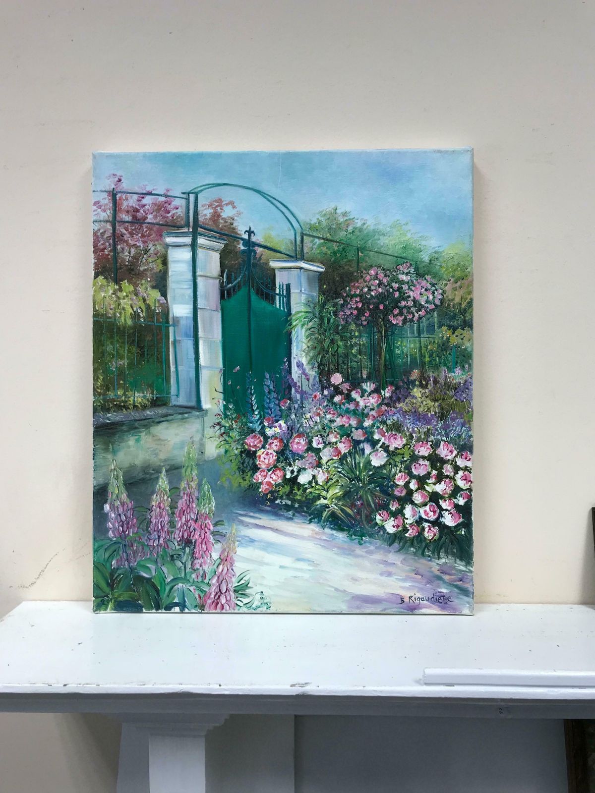 B. Rigaudierethe Garden Door At Giverny, Signed French Impressionist Oil Painting On Canvas photo furniture
