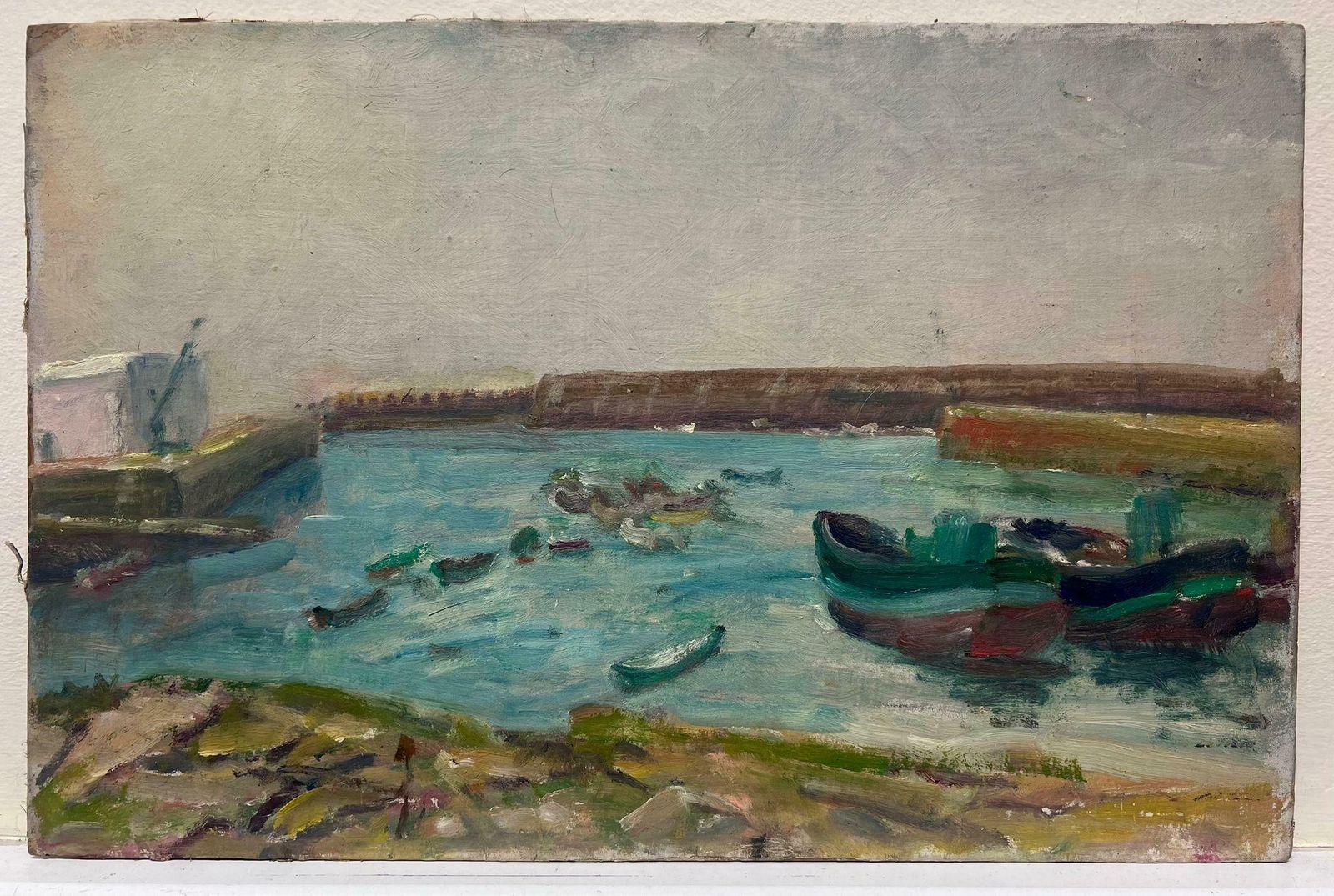 Regine Davidmid 20th Century French Post Impressionist Oil The Old Harbor1950's photo furniture