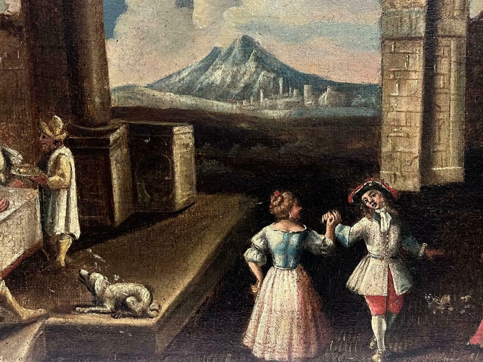 18th Century Italian Old Masterfigures Dancing Classical Ancient Ruins & Landscape Large Old Master Painting photo vinterior