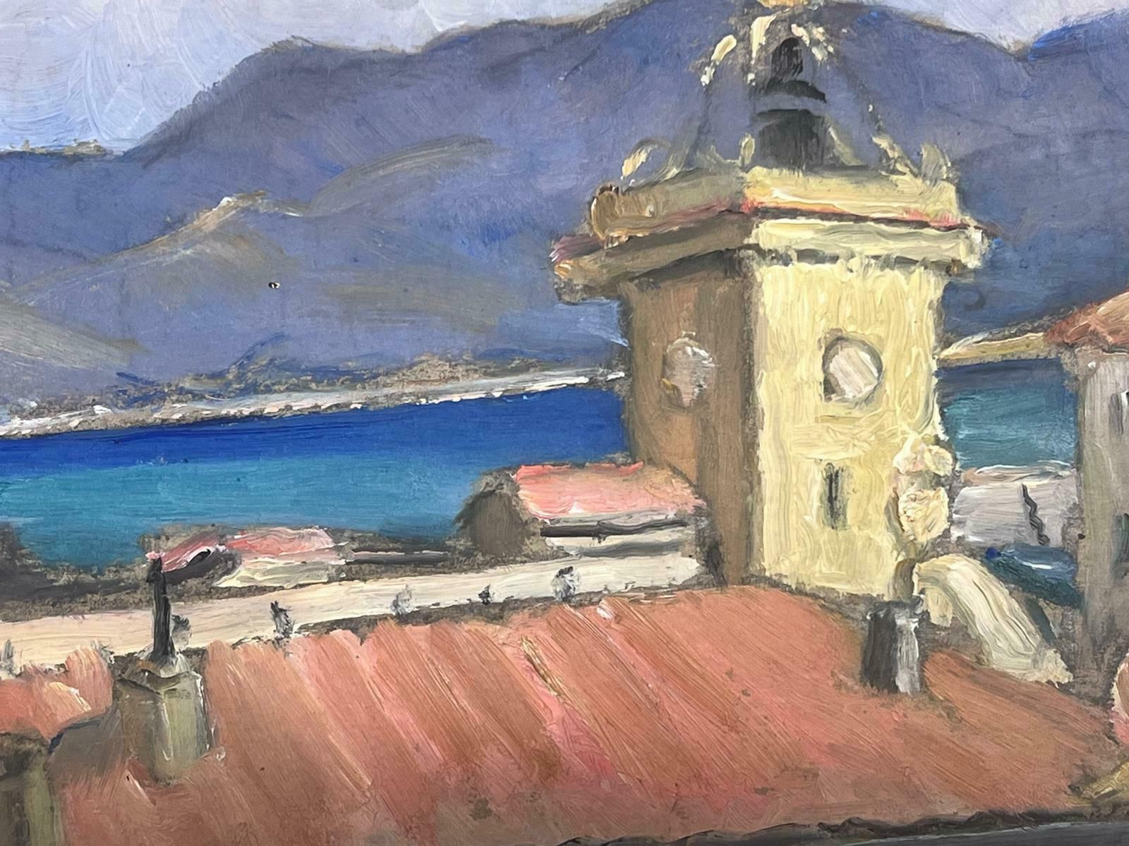 Louise Alix1940's French Impressionist Oil View Over South Of France Rooftops Sea View1940's photo for sale