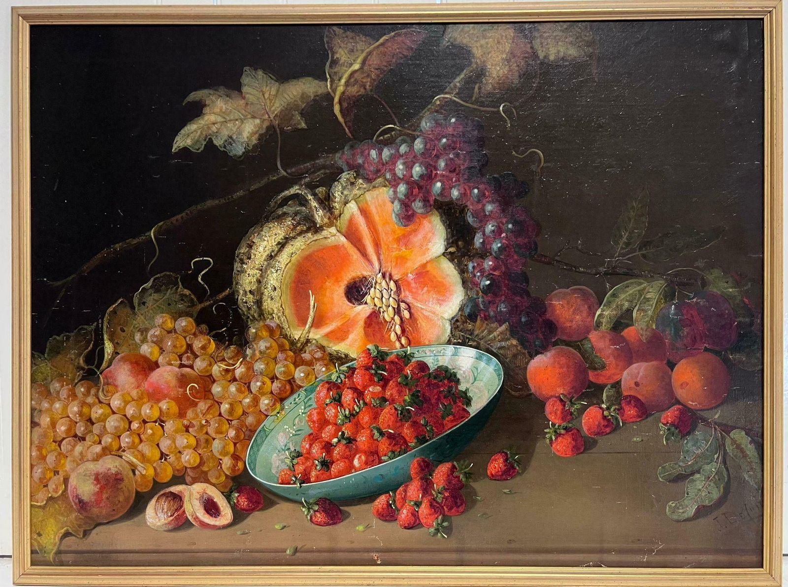 French Schoolantique French Still Life Strawberry Bowl Abundant Still Life Of Fruit Interior photo furniture
