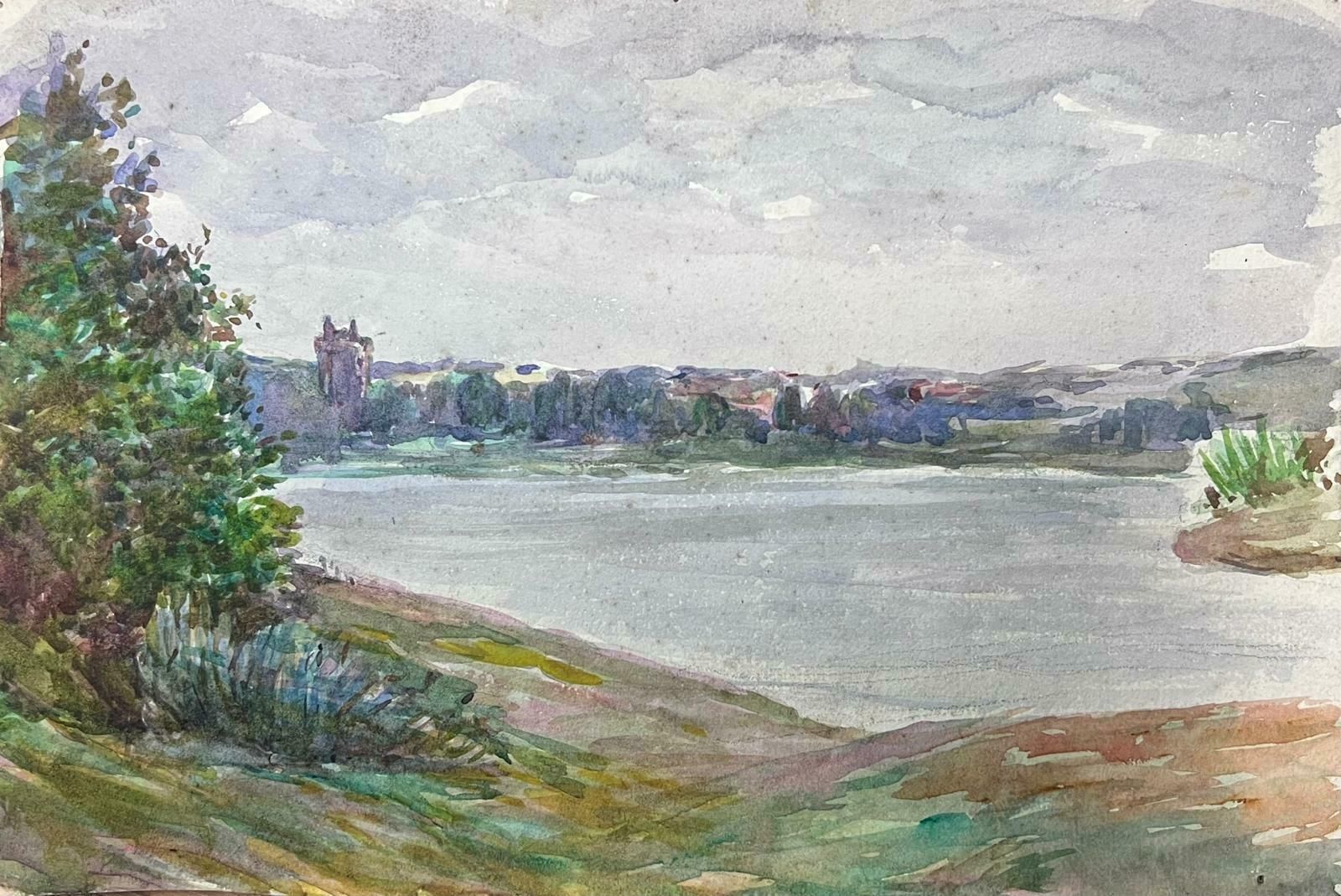 Louise Alix1930's French Impressionist Wide Grey Sea Watercolour Landscape1940's