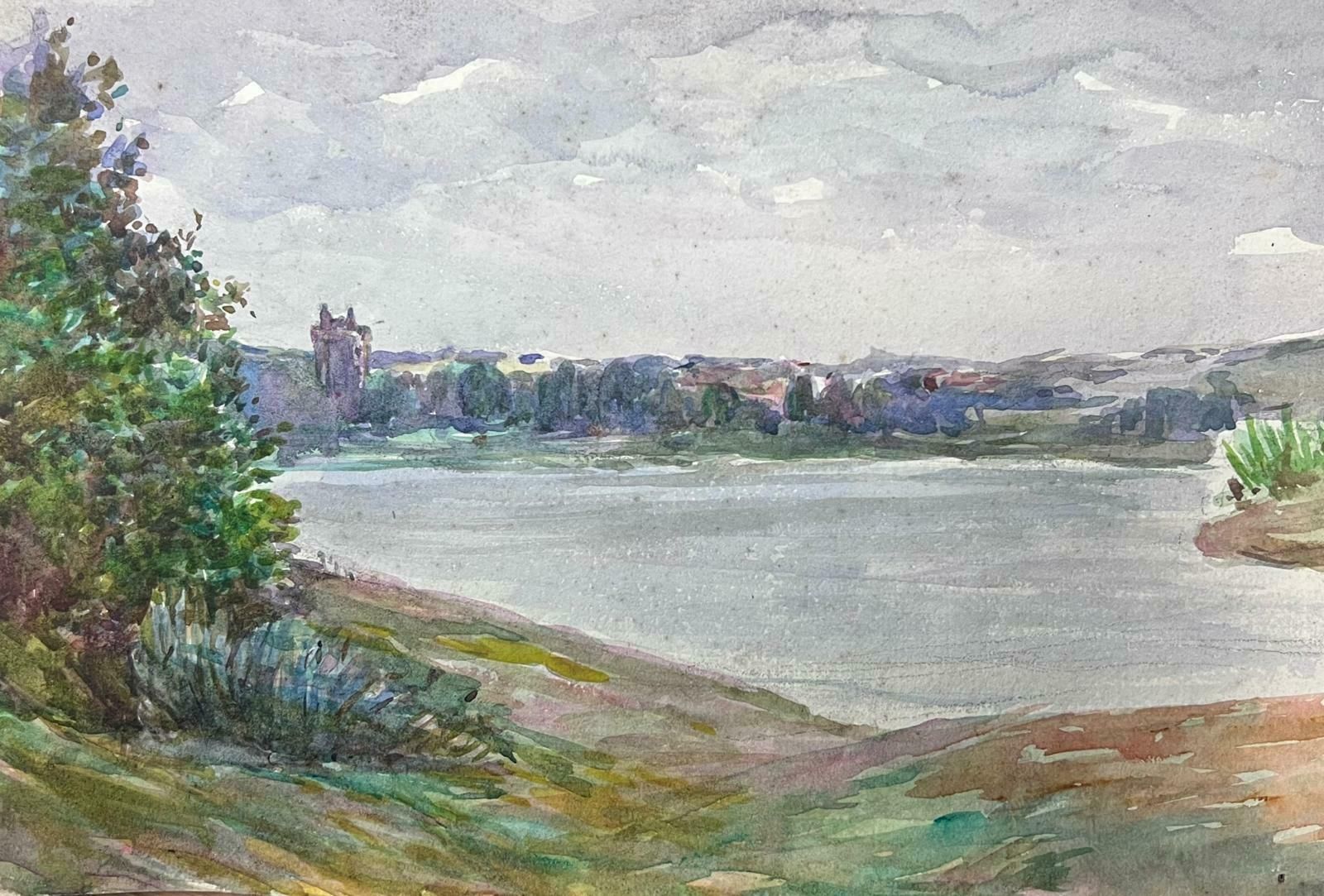Louise Alix1930's French Impressionist Wide Grey Sea Watercolour Landscape1940's photo Art