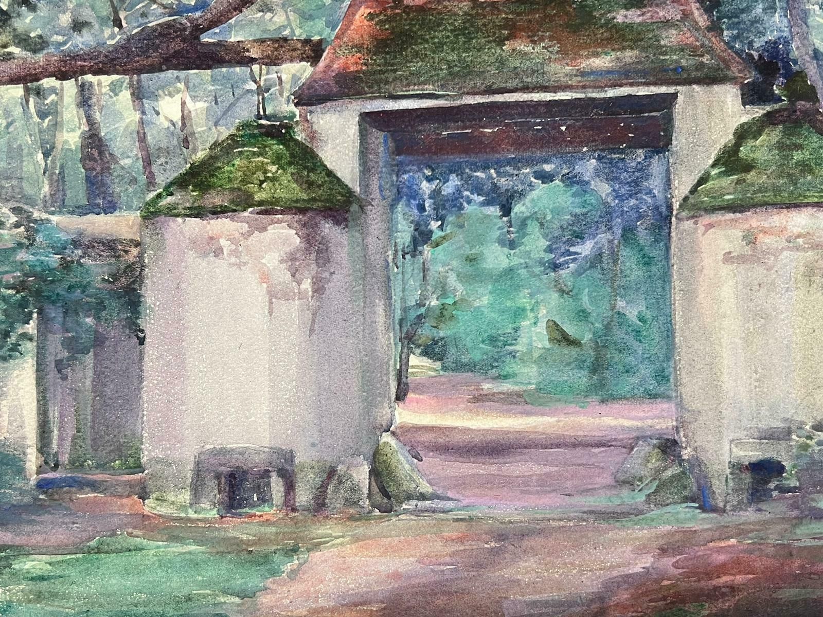 Louise Alix1930's French Impressionist Watercolour Stone Pillar Archway Landscape1940's photo Art