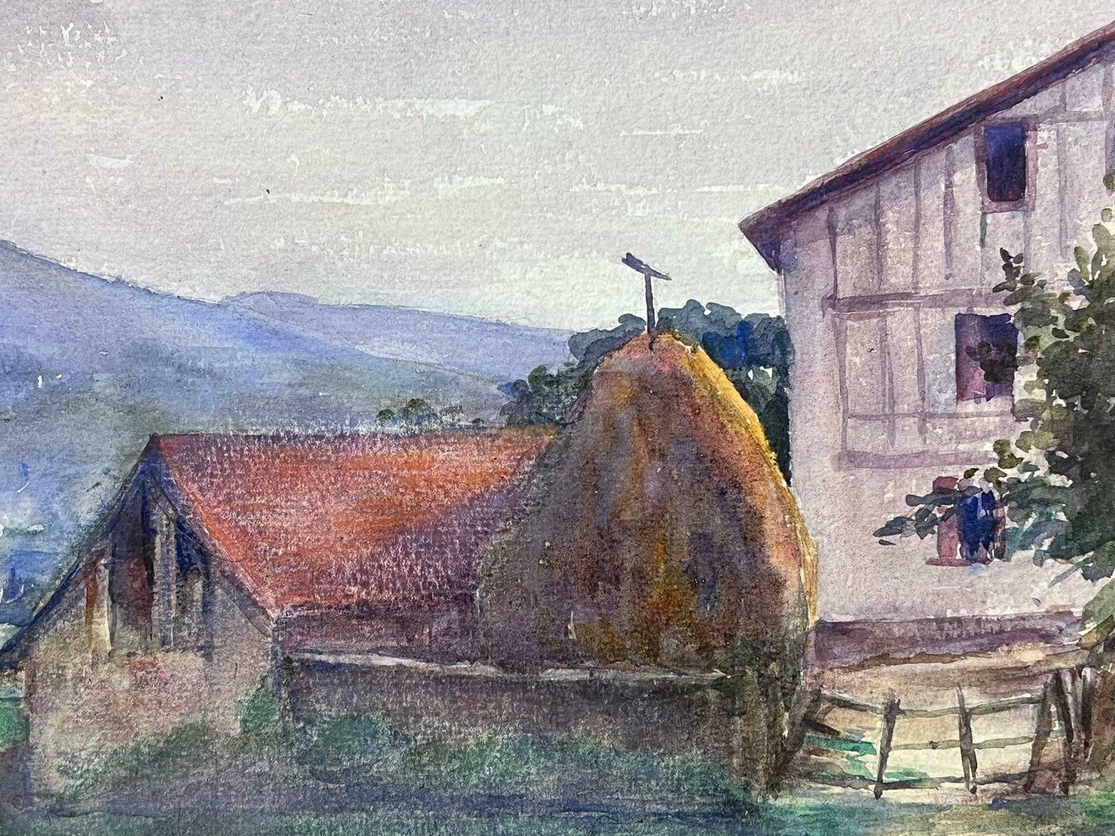 Louise Alix1930's French Impressionist Red Roof Farm Cottage Watercolour Landscape1940's photo 610.0