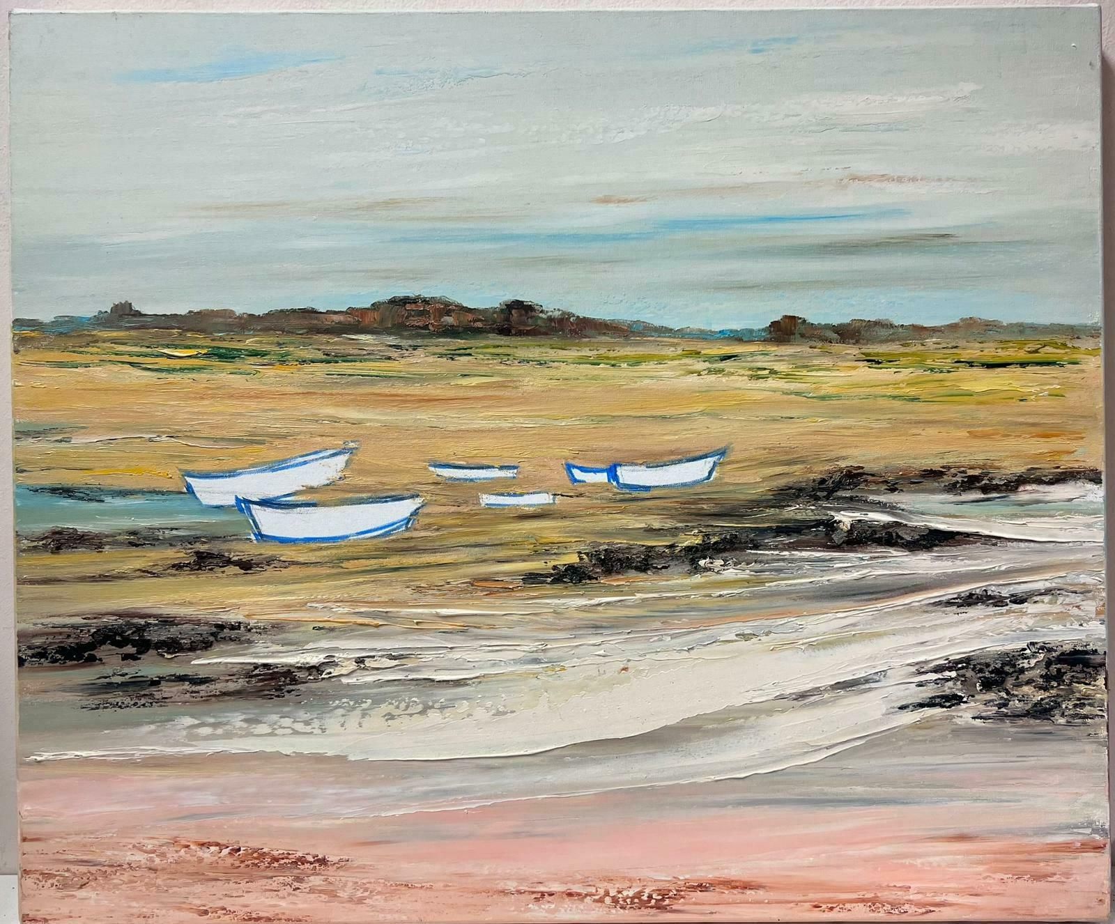 Lucien Gondret20th Century French Modernist Signed Oil Boats Moored On Beach photo furniture