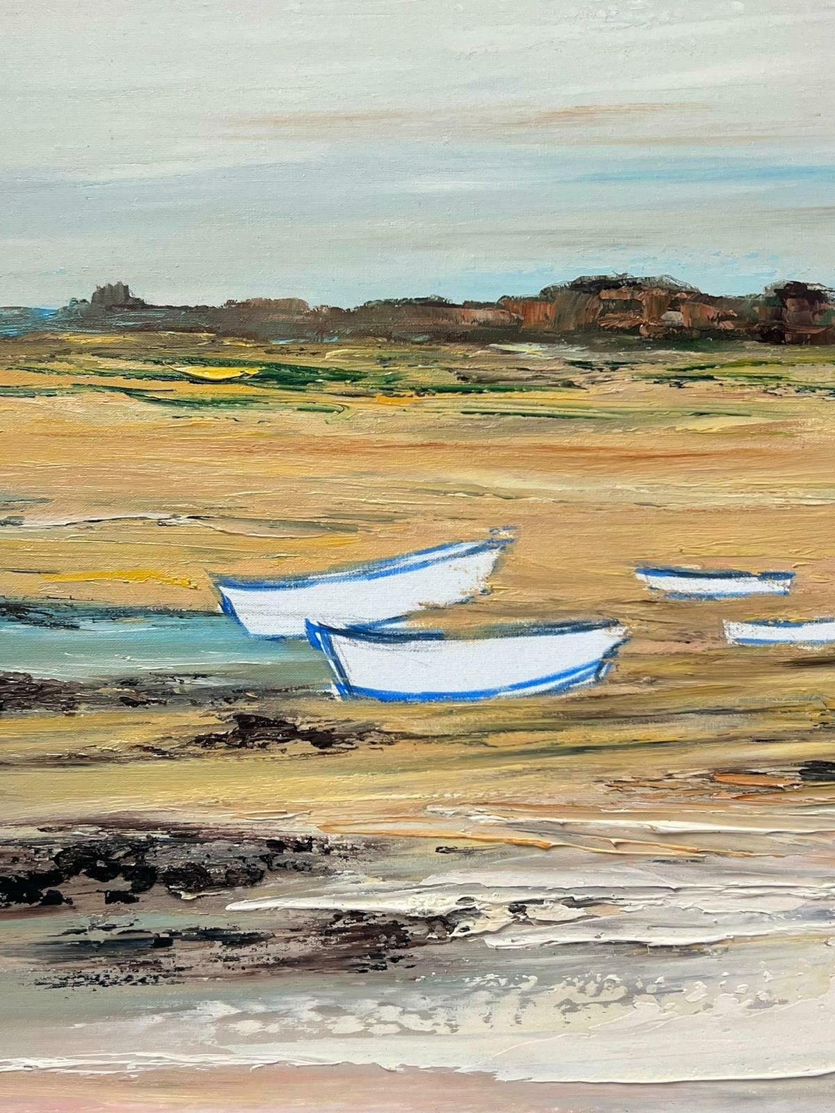 Lucien Gondret20th Century French Modernist Signed Oil Boats Moored On Beach photo Art