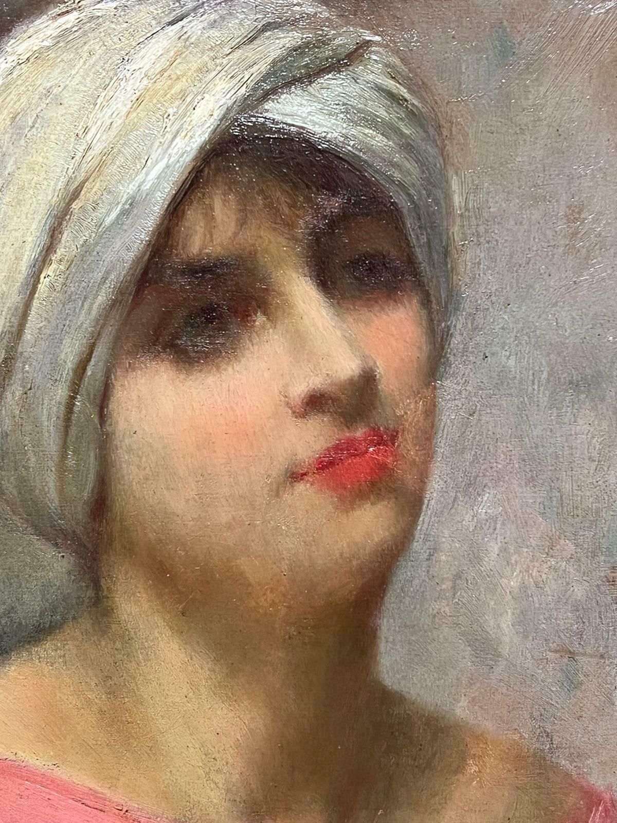 Henri Charles Daudin (1864 1917)fine Antique French Signed Oil Painting Portrait Young Lady In Turban photo for sale