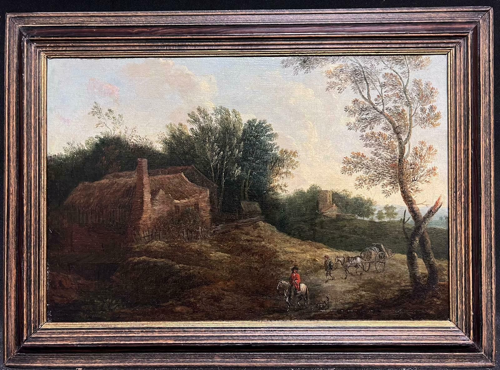 Fine 17th Century Flemish Old Master Oil Painting Travellers Country Landscape photo furniture