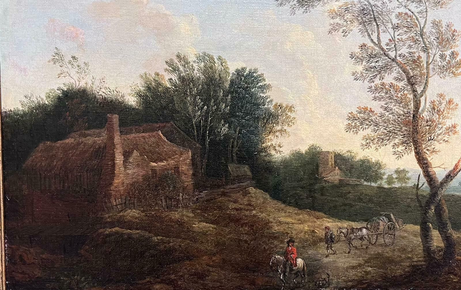 Fine 17th Century Flemish Old Master Oil Painting Travellers Country Landscape photo for sale