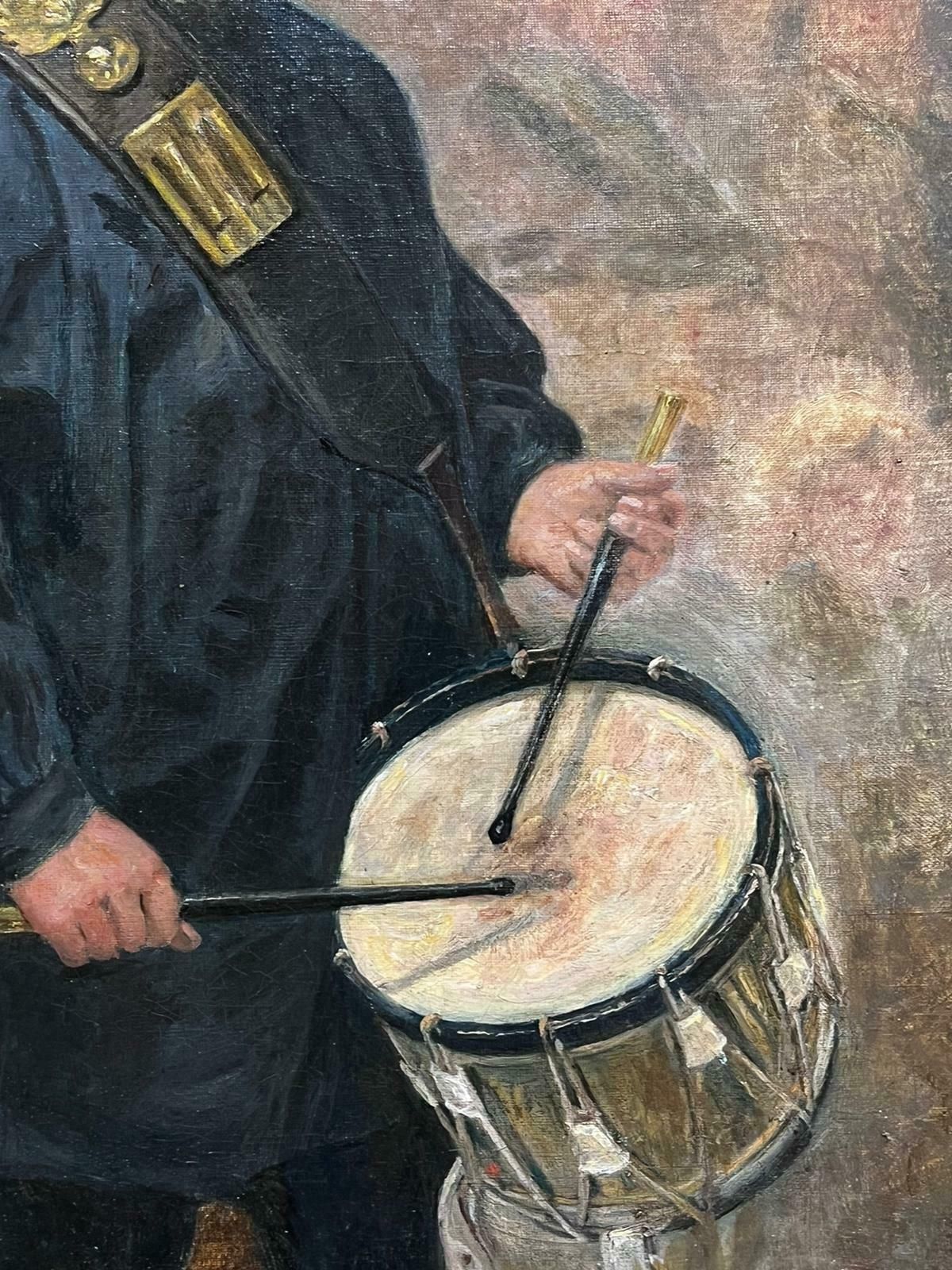 French Schoolantique French Post Impressionist Oil Painting Portrait Of Drummer Large Canvas photo for sale