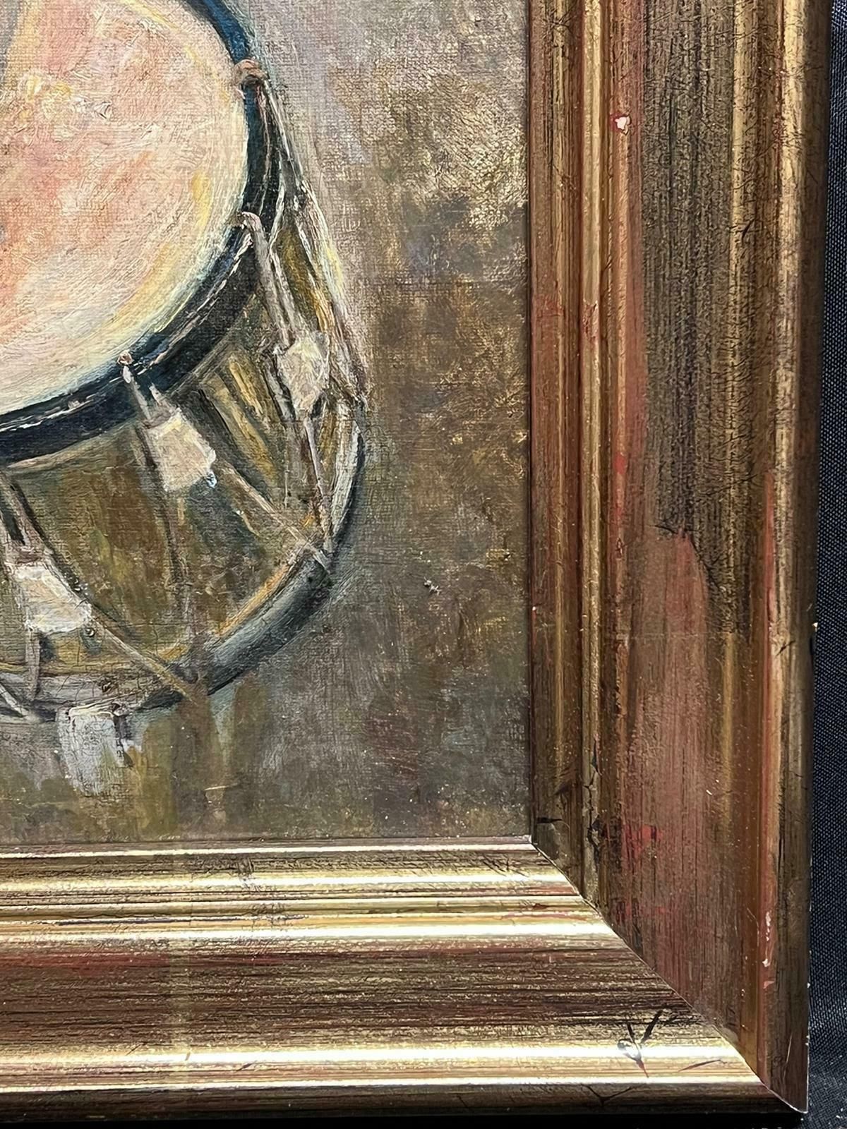 French Schoolantique French Post Impressionist Oil Painting Portrait Of Drummer Large Canvas photo vintage