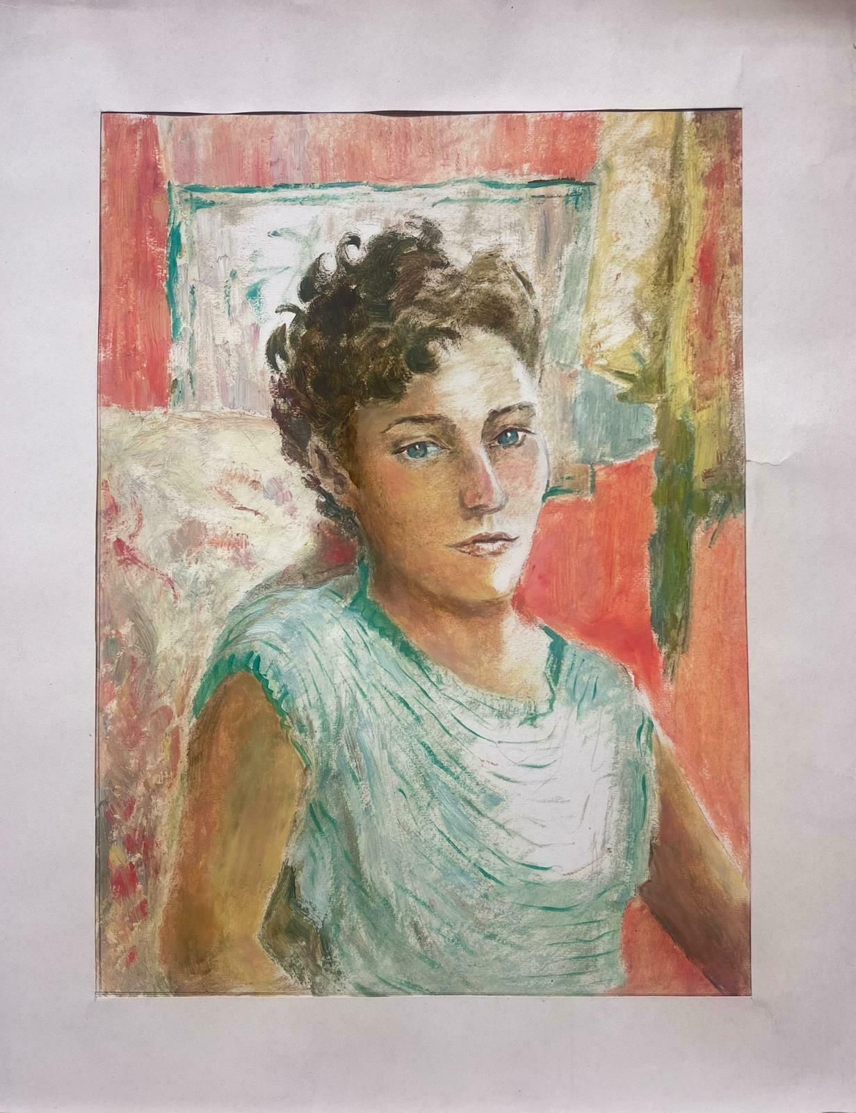 Josine Vignon1950s French Post Impressionist Oil Painting Portrait Of Pensive Lady 1950s photo furniture