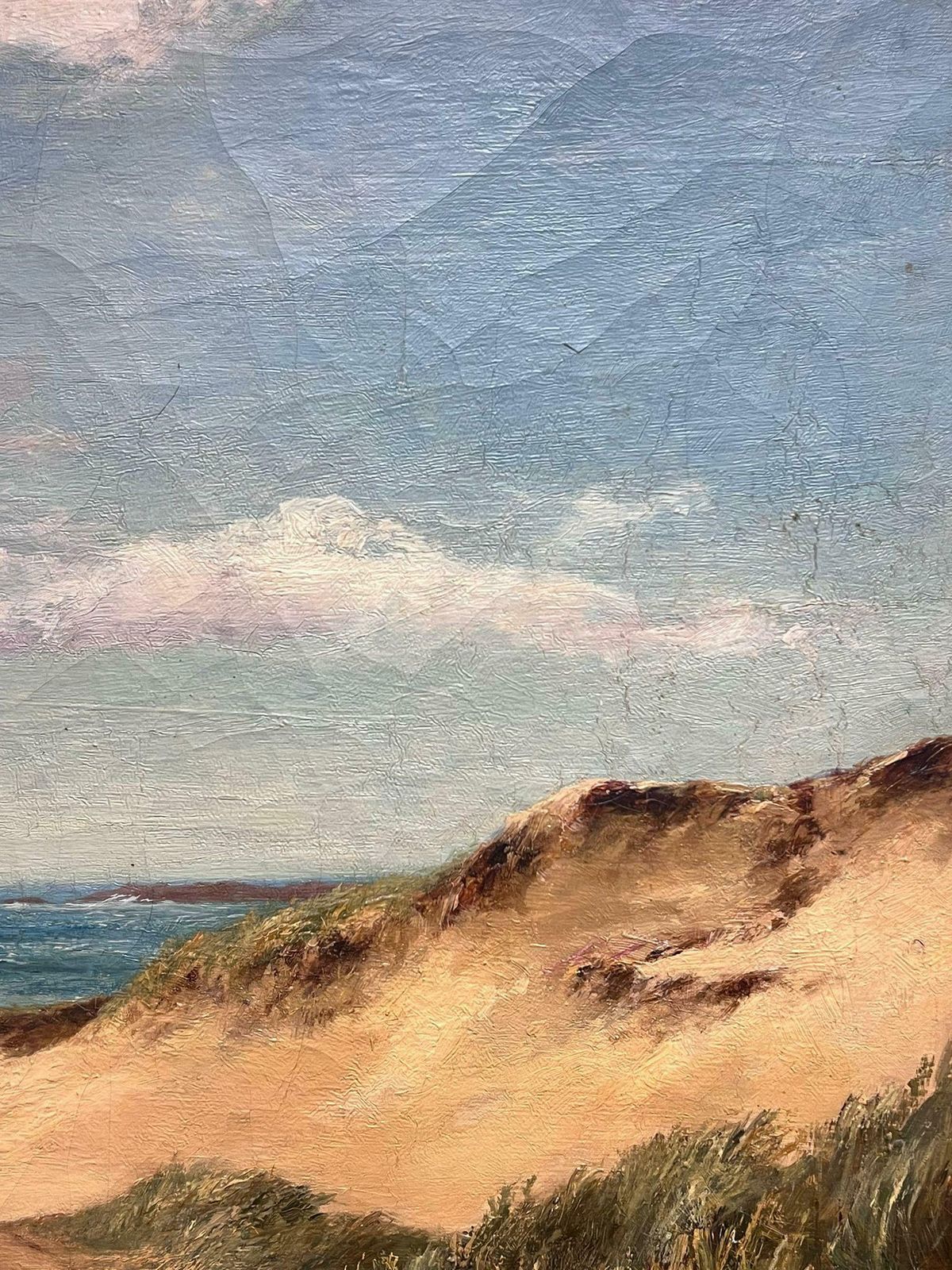 British Victorianlarge British 19th Century Oil Painting Donkey Cart On Sandy Beach Blue Skies19th Century photo vintage