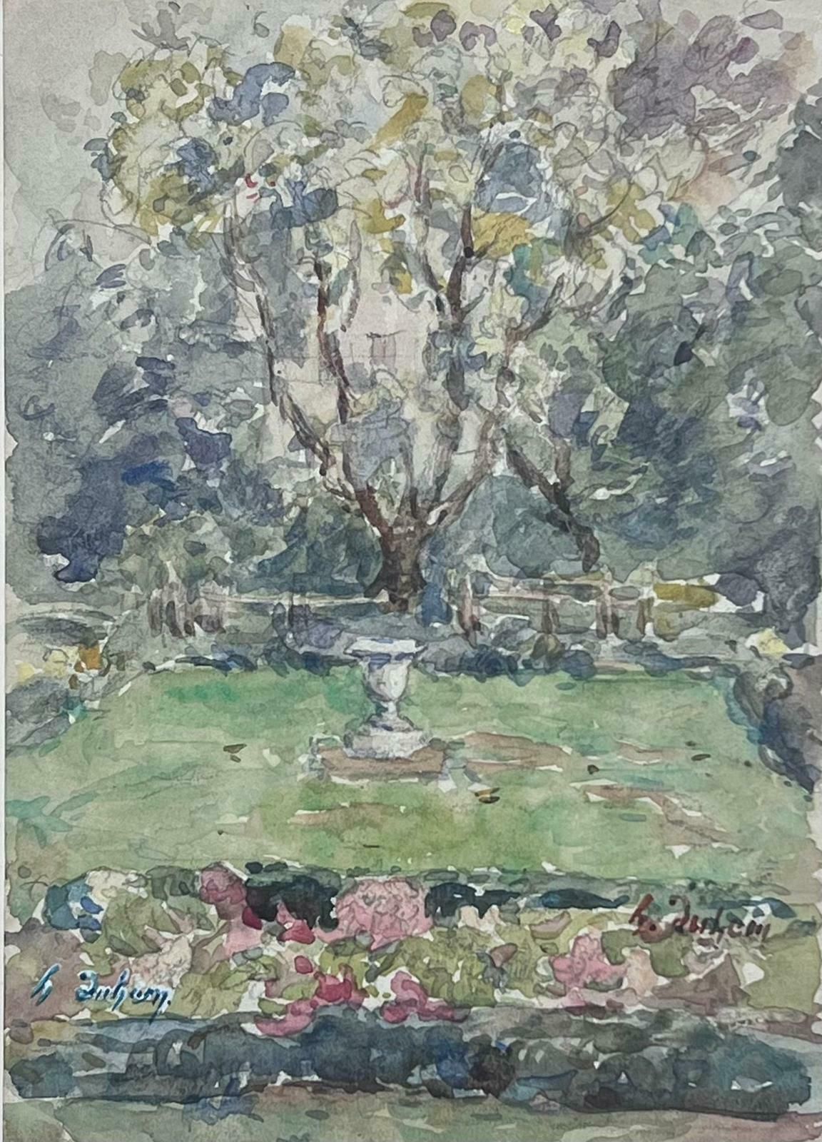 Henri Aime Duhemfine Antique French Impressionist Painting View Of A Park With Stone Urn