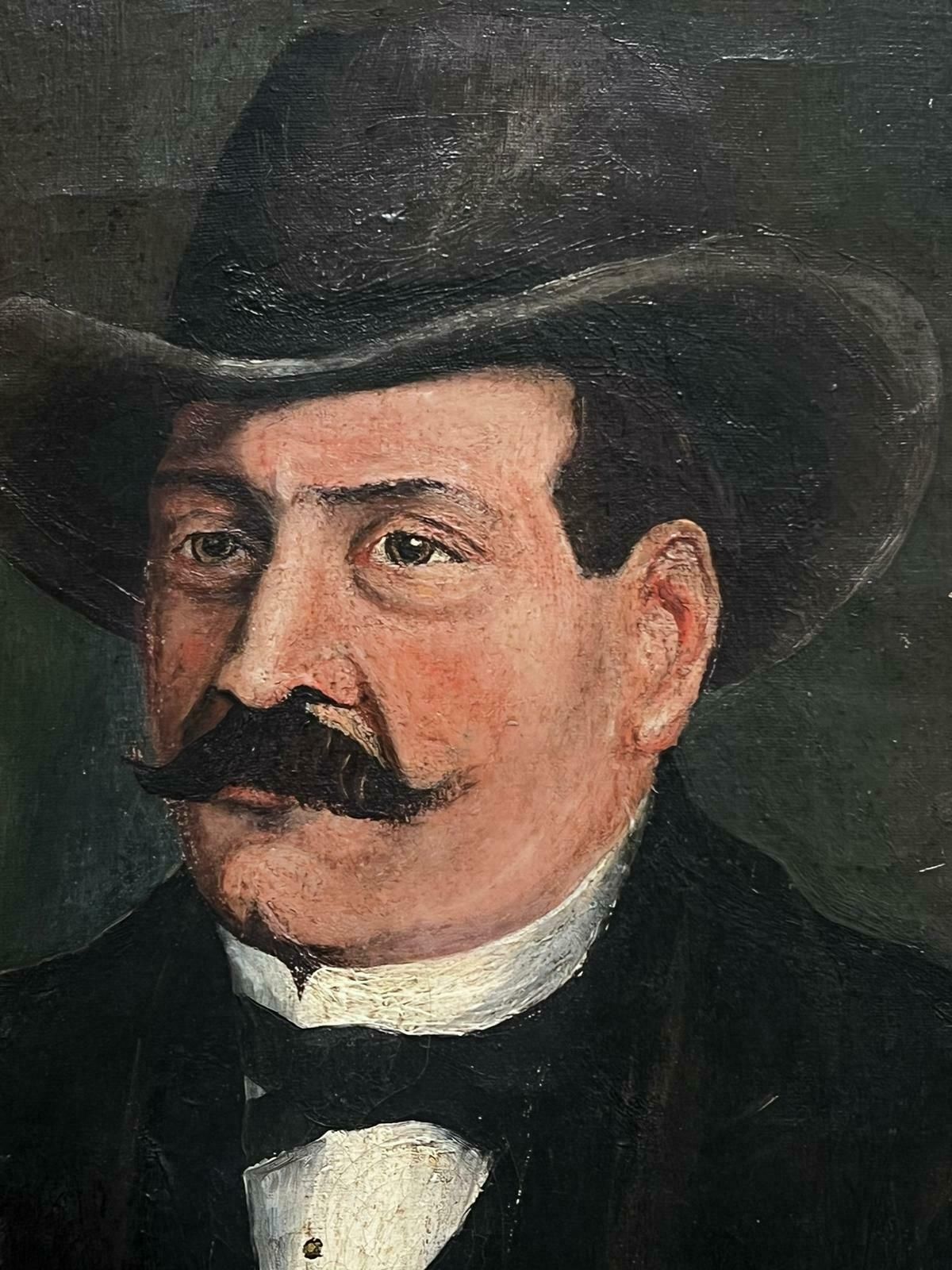 Th. Chevalliercharacterful Portrait French Man With Hat & Pipe Signed & Dated 1903 Oil Paint1903 photo Art