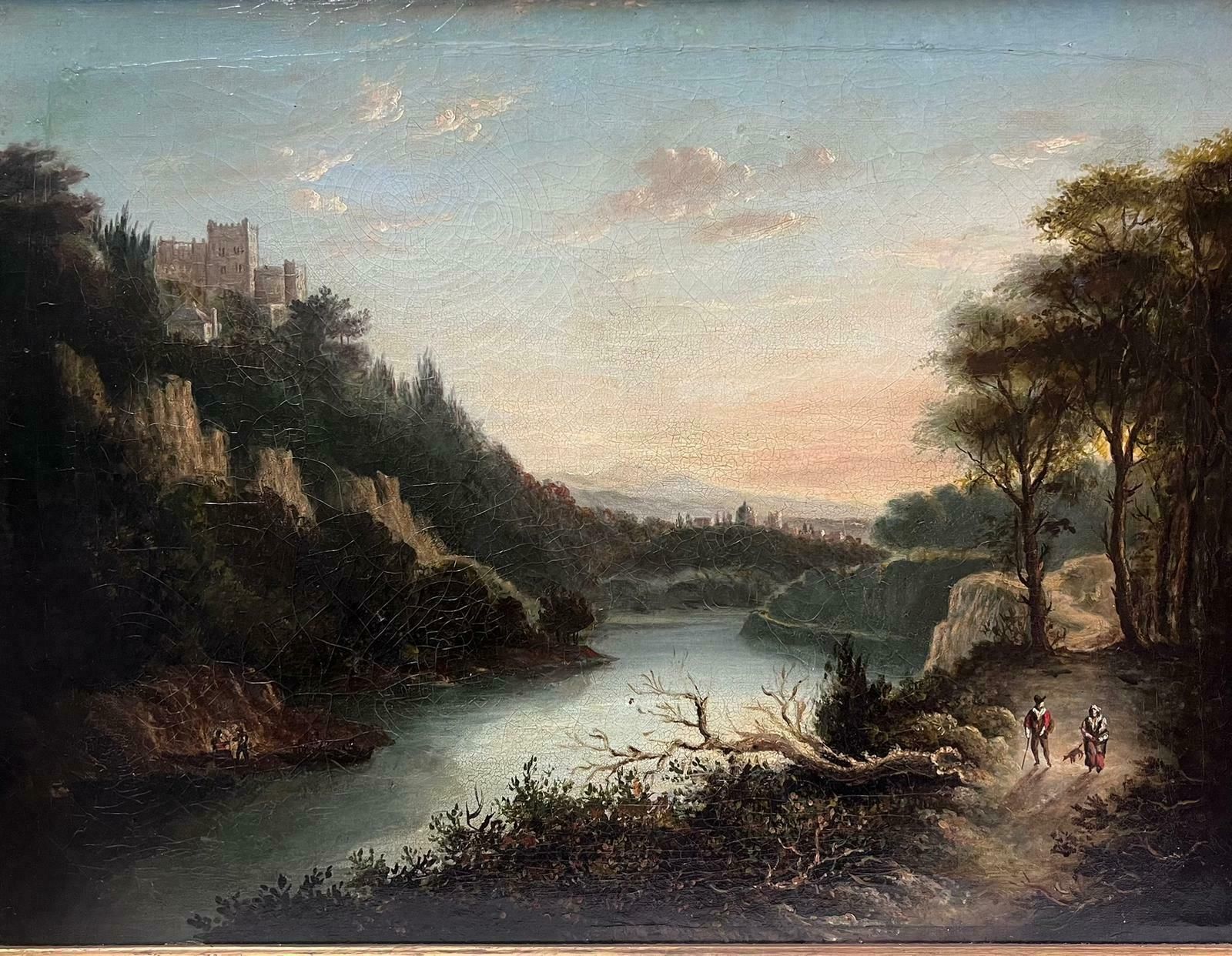 Scottish 19th Centuryantique 19th Century Scottish Oil Painting Castle On Hill Overlooking River photo furniture