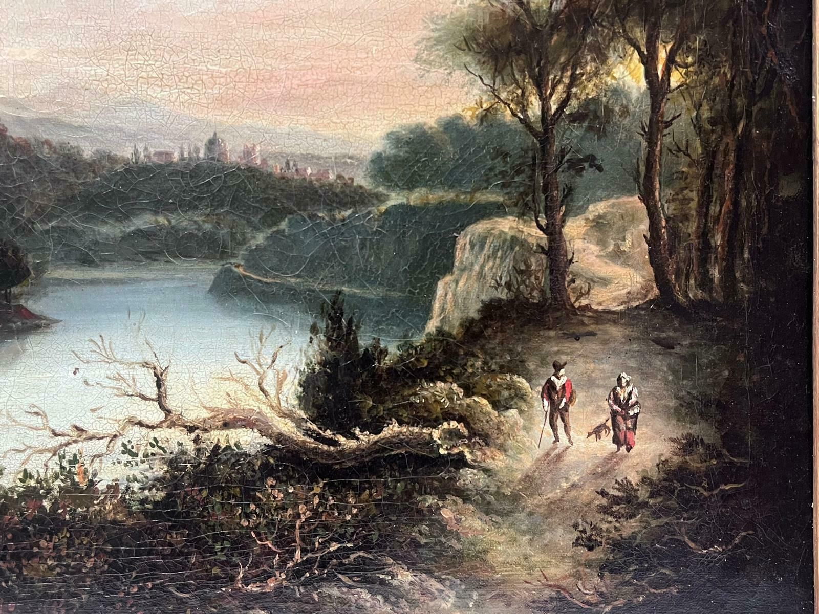 Scottish 19th Centuryantique 19th Century Scottish Oil Painting Castle On Hill Overlooking River photo for sale