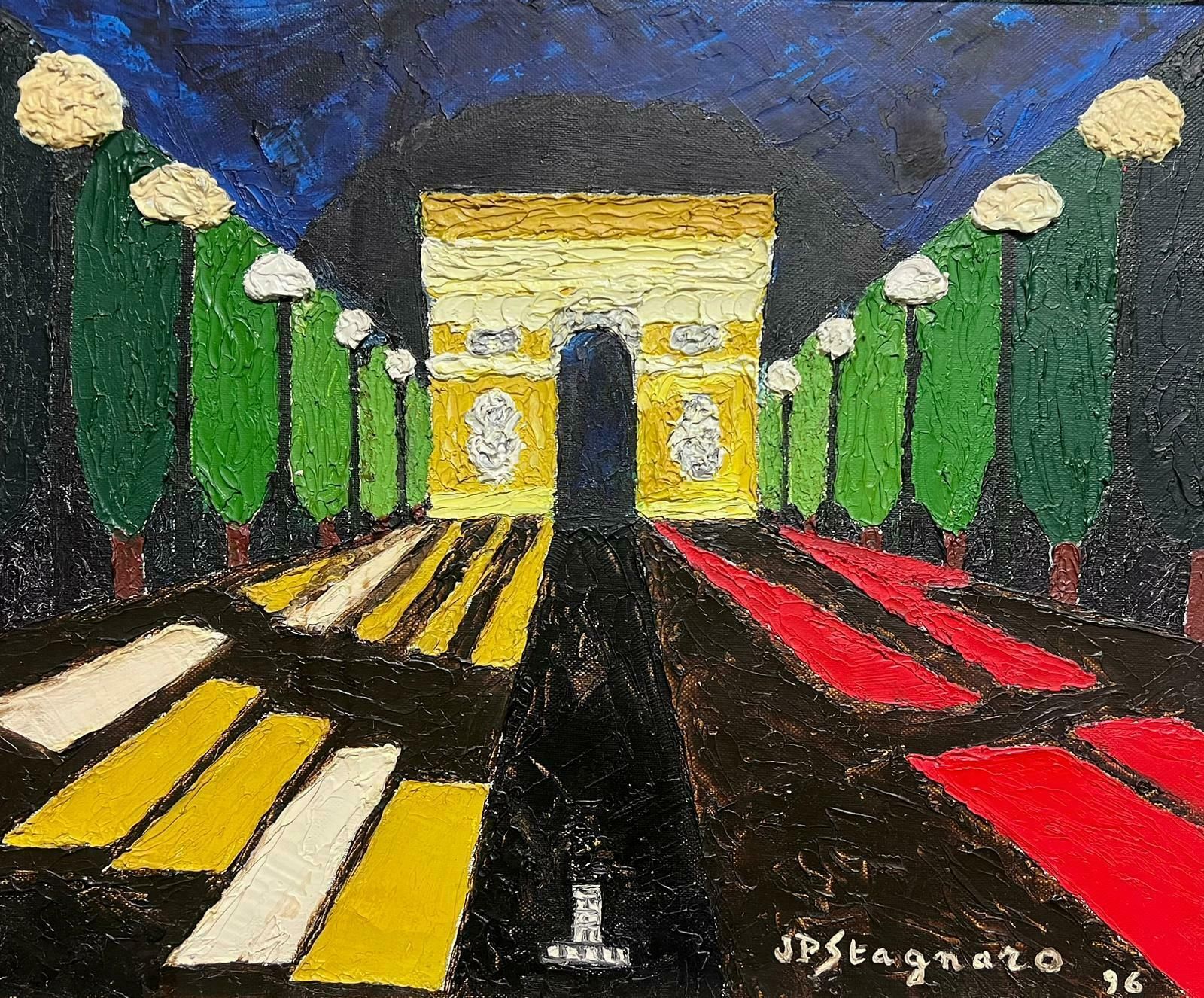 Jean Pierre Stagnarothe Arc De Triomphe By Night 1990's French Modernist Thickly Painted Oil 1996