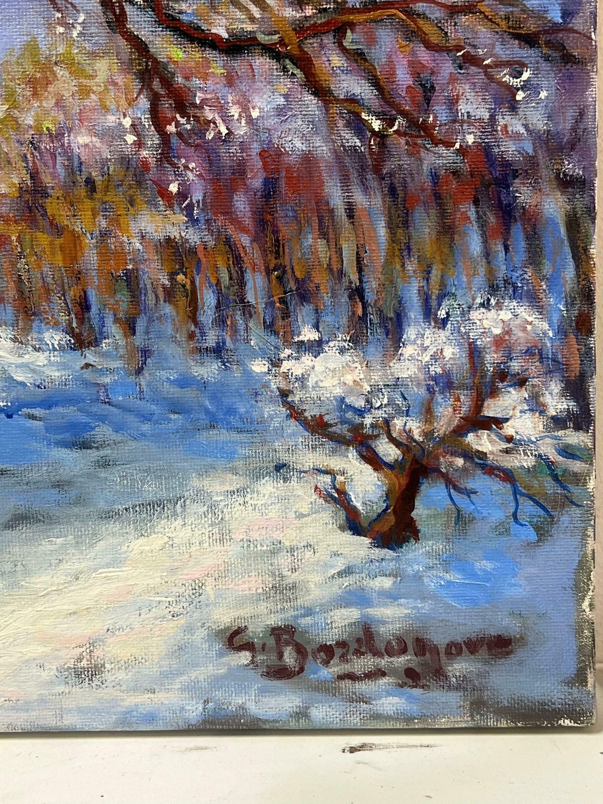 Art Georges Bordonovelarge French Post Impressionist Oil Painting Ancient Tree Winter Snow Landscape photo