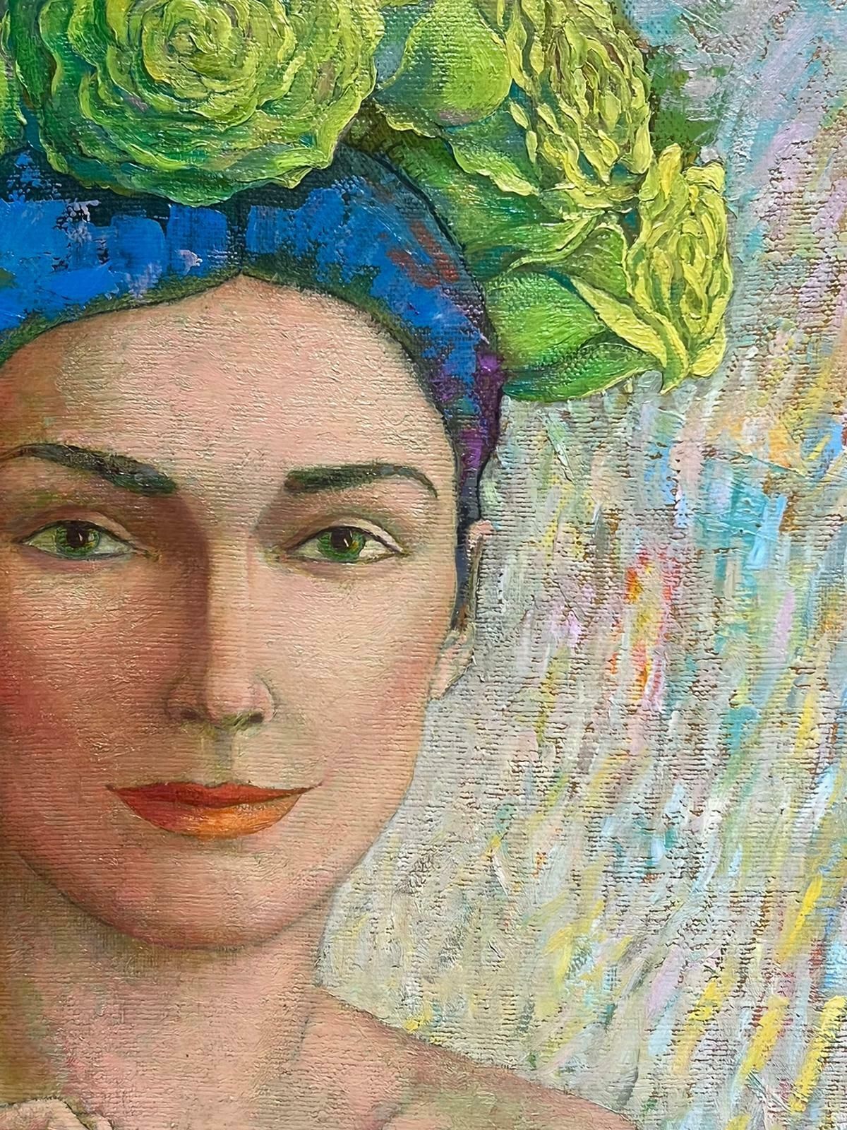 Russian Contemporaryfine Russian Symbolist Signed Oil Painting Portrait Of Young Lady With Headpiece2000 photo 2821.0