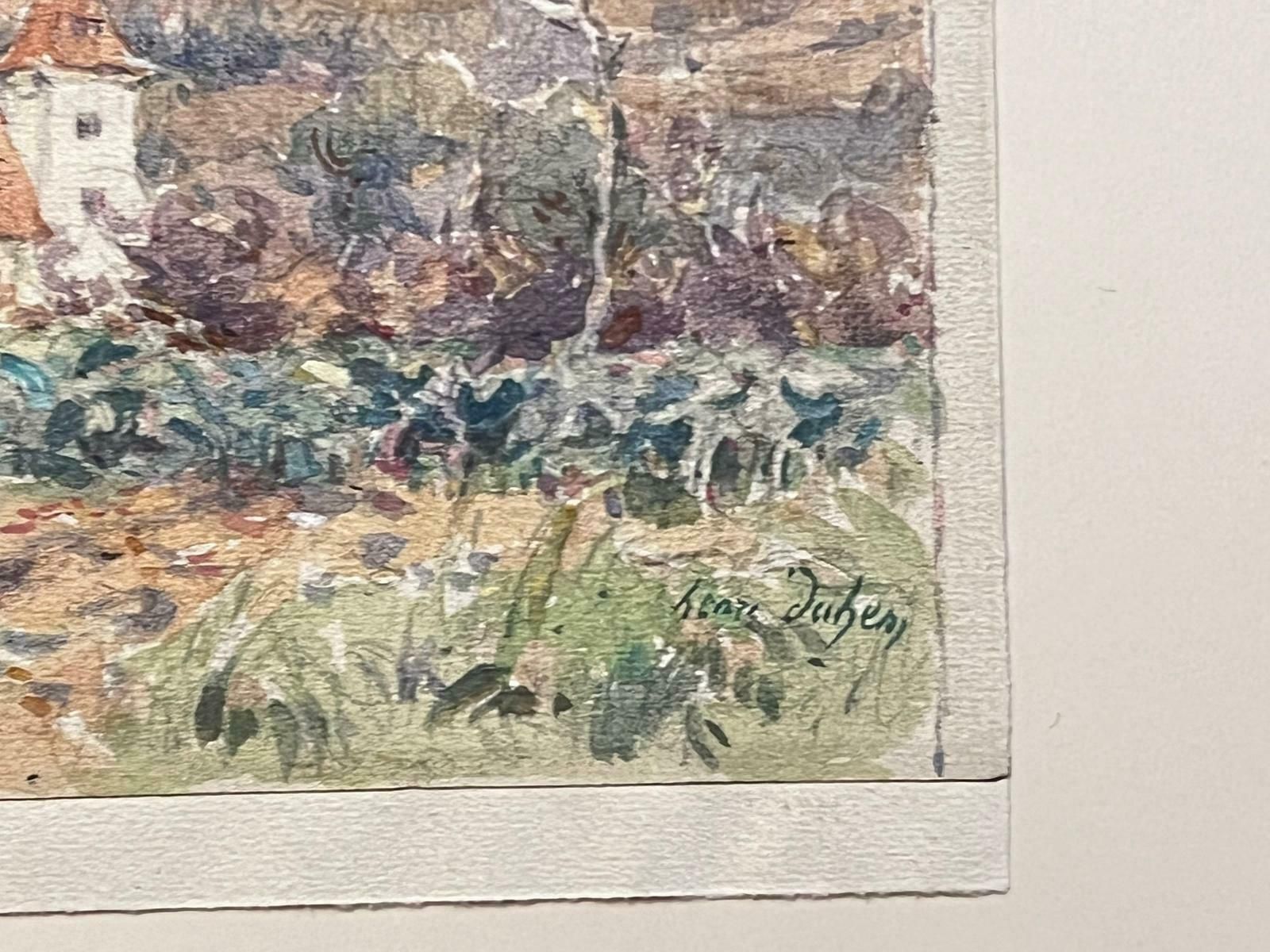 Henri Aime Duhemfine Antique French Impressionist Painting Landscape Chateau Farmhouse In Fields photo for sale