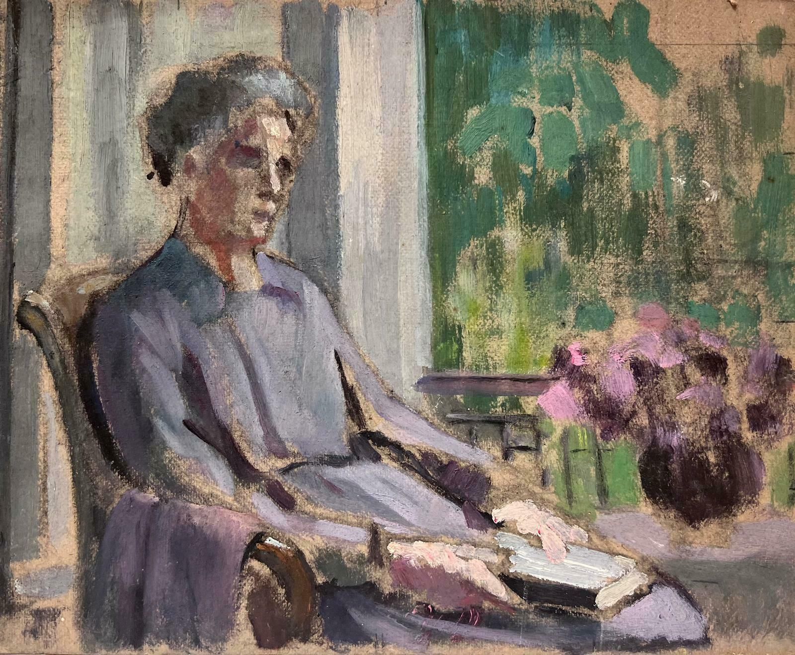 Louise Alix1940's French Impressionist Oil Elderly Lady Seated By Window In Room1940's photo for sale