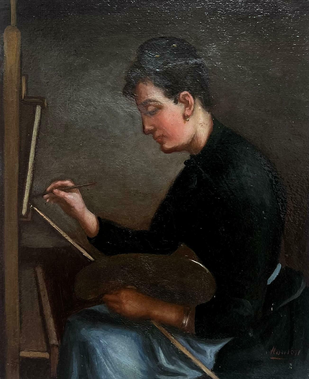 French Schoolearly 20th Century French Signed Oil Painting Female Artist Painting At Easel photo furniture