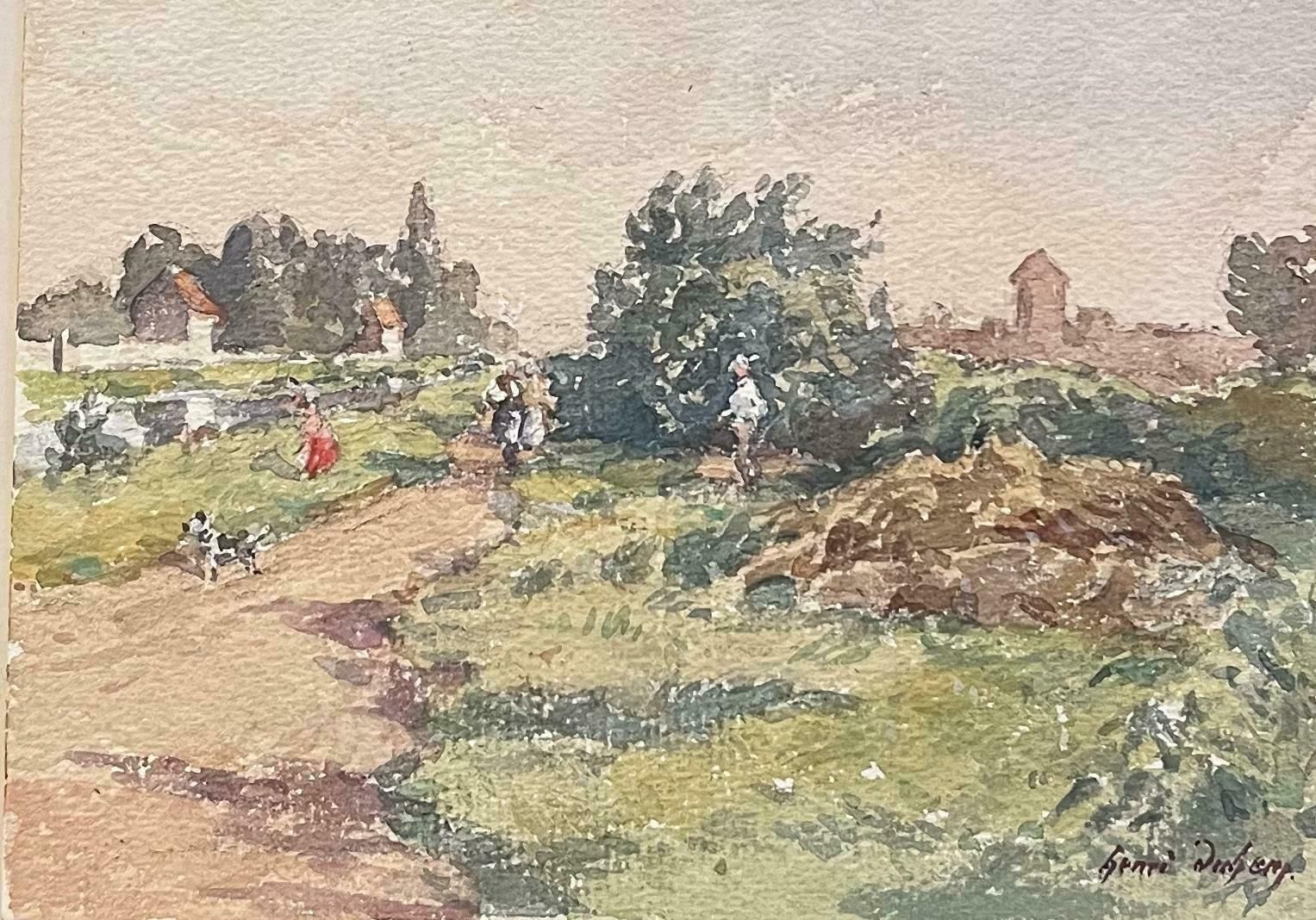 Henri Aime Duhemfine Antique French Impressionist Painting Canal With Walkers photo Art
