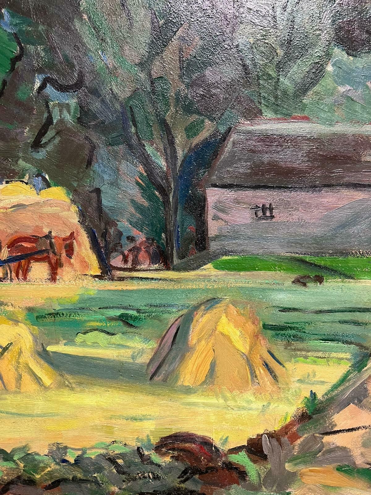Marguerite Lacroux1950's Century French Post Impressionist Signed Oil Green Fields With Harvest1950's photo for sale