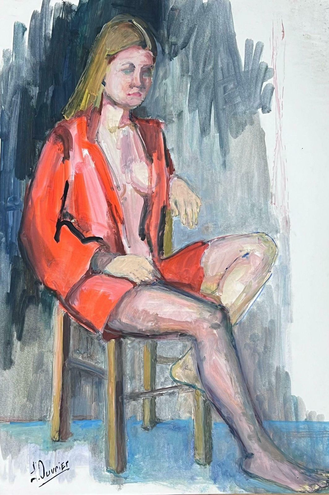 French Modernistlady In Red Open Jacket Model 1970's French Modernist Painting Provence1970's photo furniture