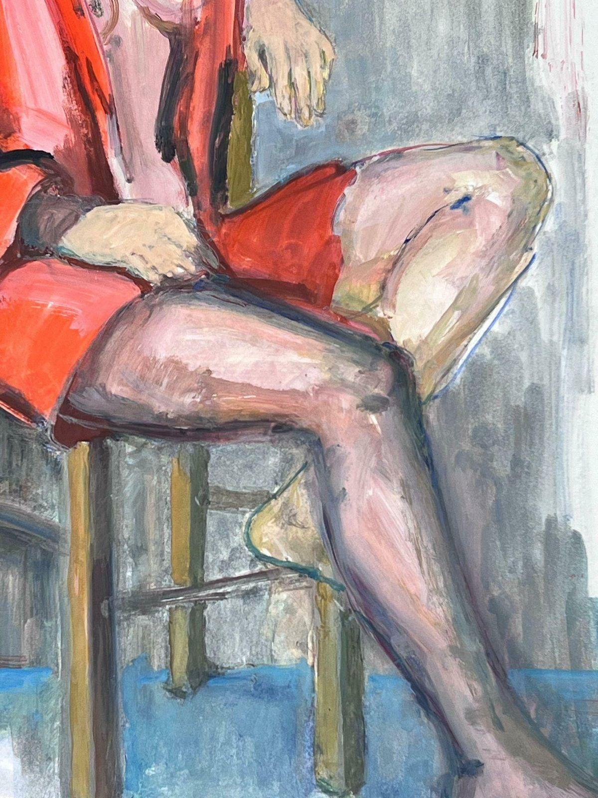 French Modernistlady In Red Open Jacket Model 1970's French Modernist Painting Provence1970's photo Art