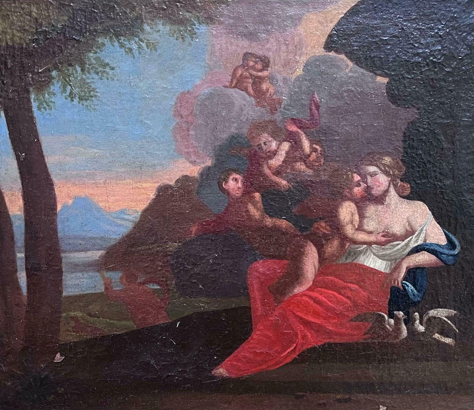 French School 17th Centuryfine 17th Century French Old Master Oil Painting Nude Lady Doves & Cherubs
