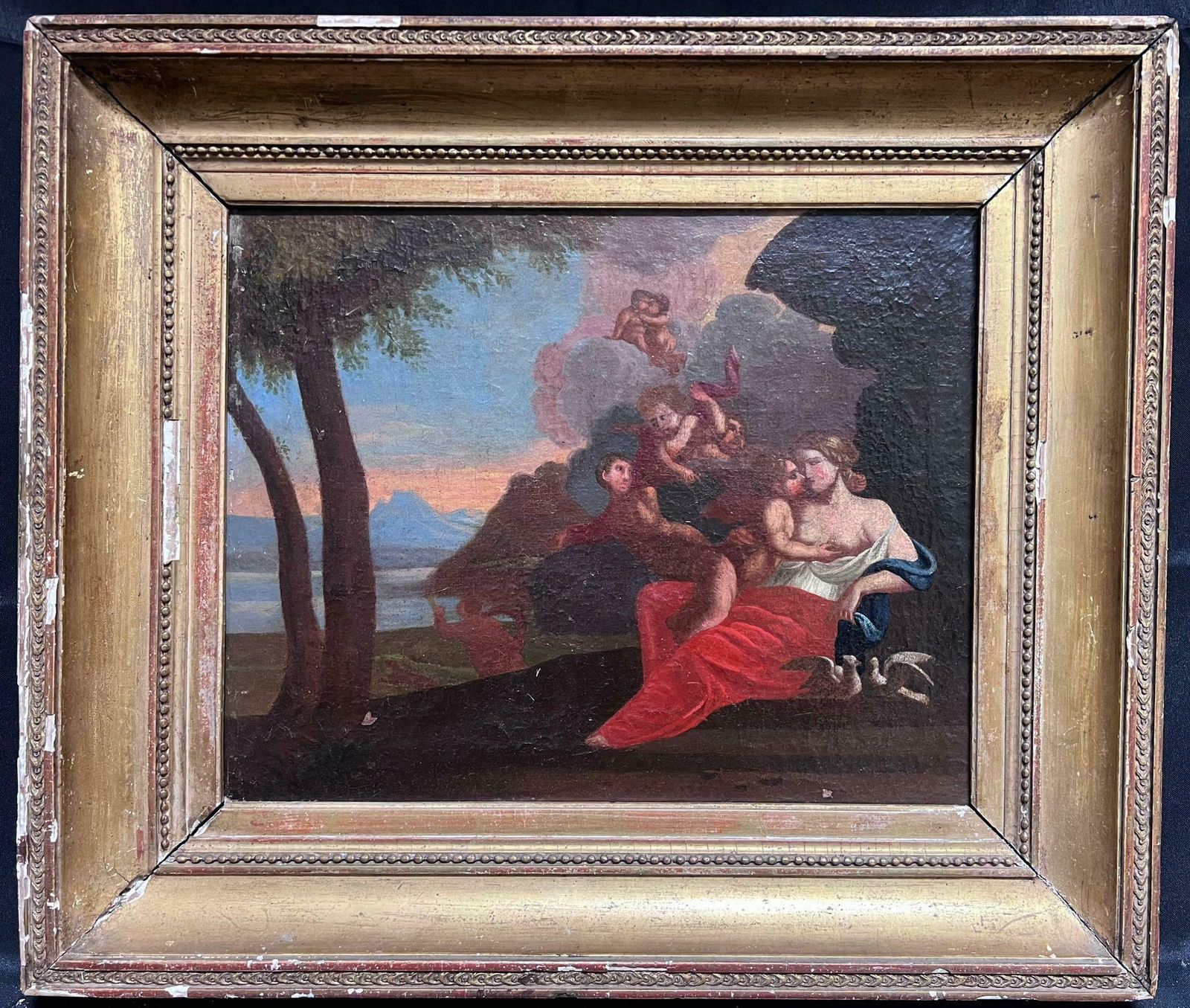 French School 17th Centuryfine 17th Century French Old Master Oil Painting Nude Lady Doves & Cherubs photo furniture