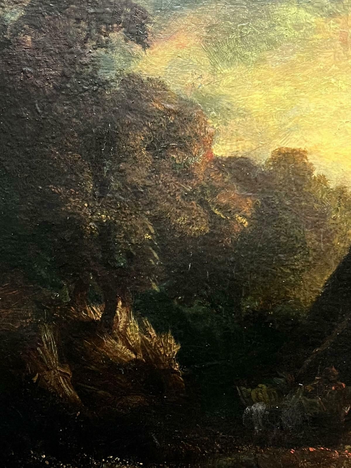 Late 18th Century British Oil Painting Figures By Blacksmiths Forge Landscape photo for sale