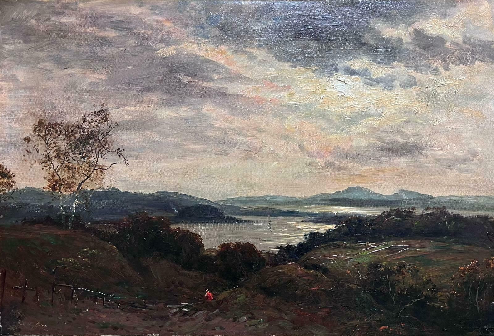 John Hamilton Glasssigned Victorian Scottish Oil Painting Atmospheric Loch Scene At Dusk